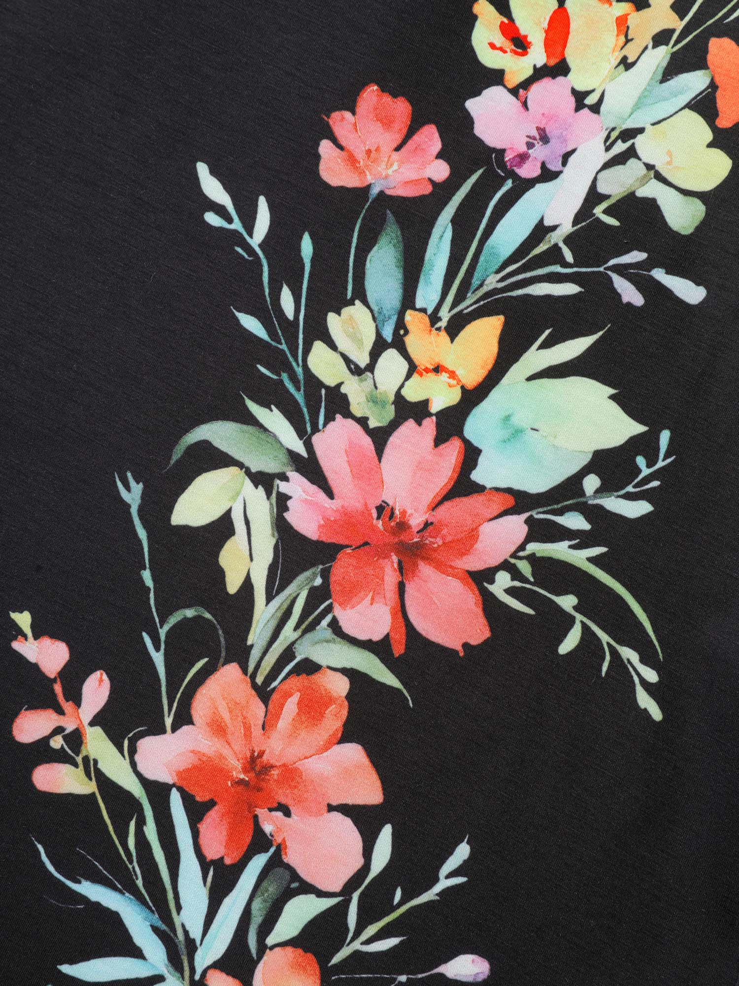 Floral Print Solid Round Neck T-Shirt - Image 5
