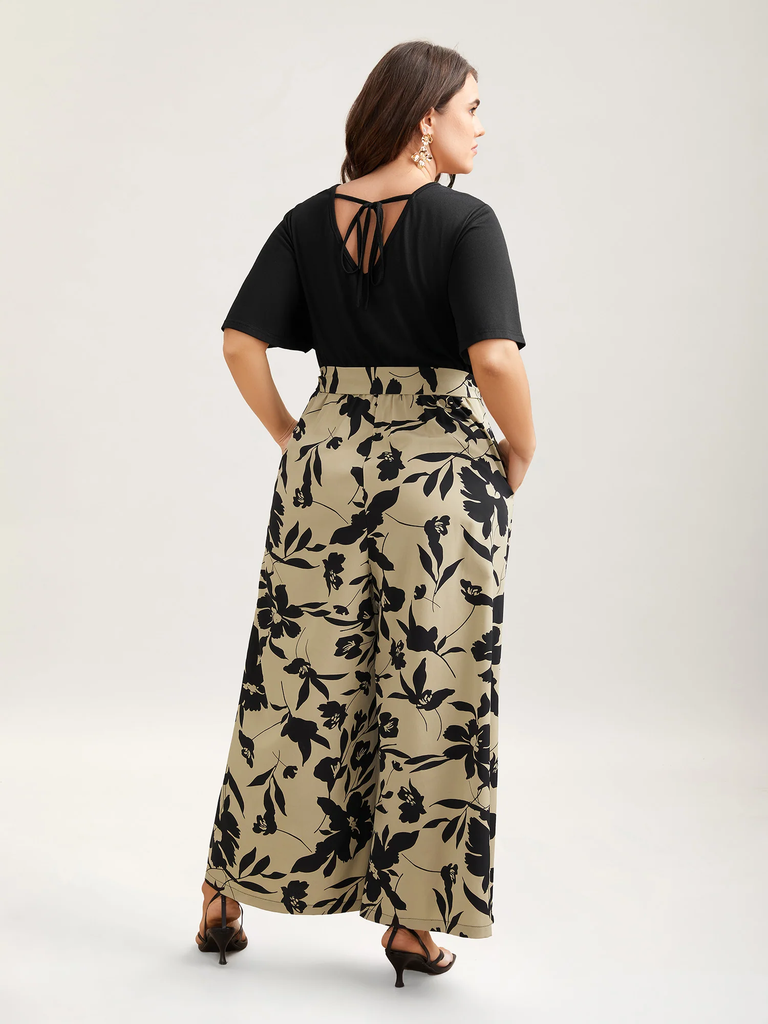 Floral Print Spliced Belted Wide-Leg Jumpsuit - Image 4