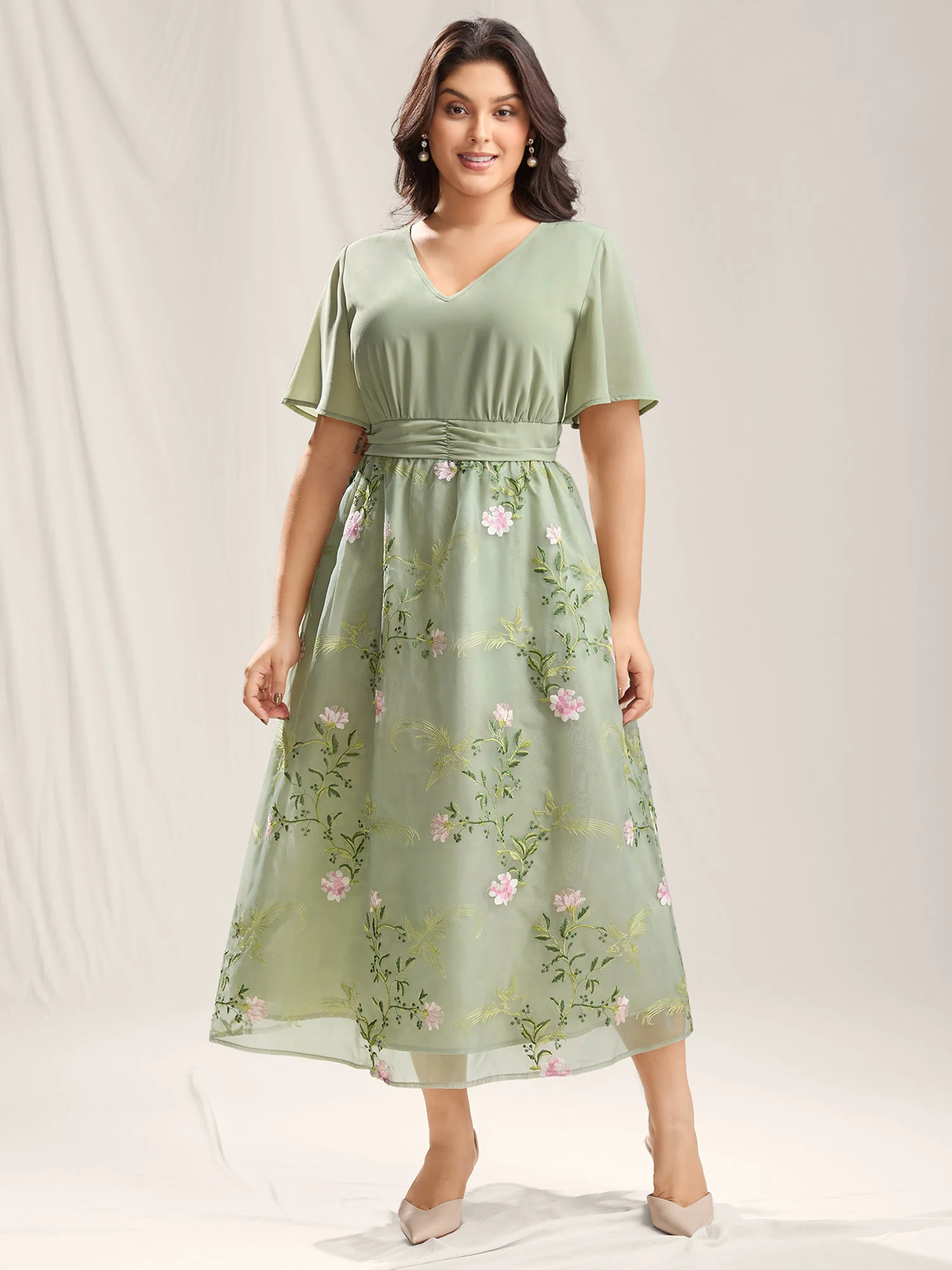Floral Print Spliced Pockets Maxi Dress - Image 3