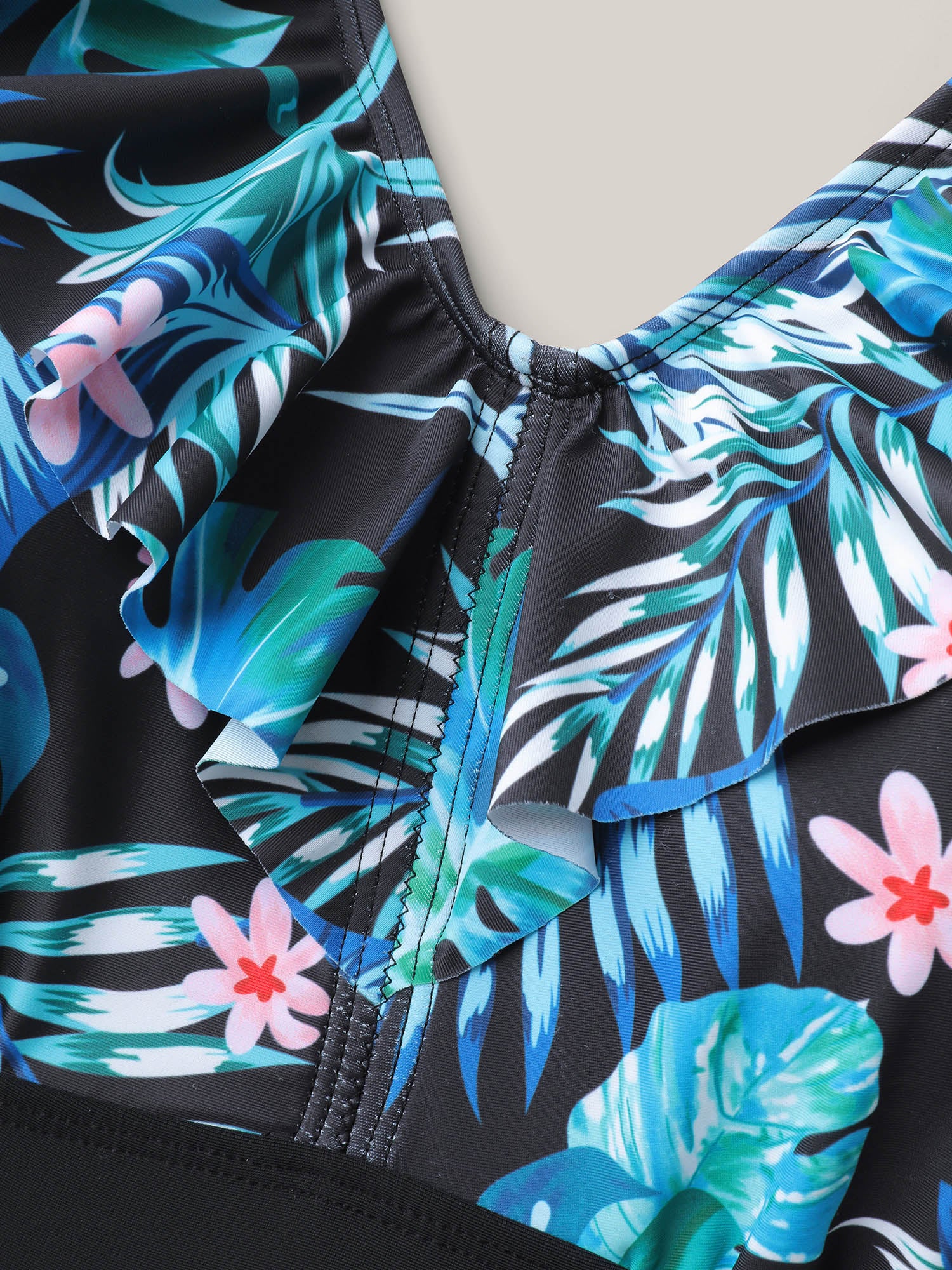 Floral Print Spliced Ruffled Straps Swim Dress - Image 5