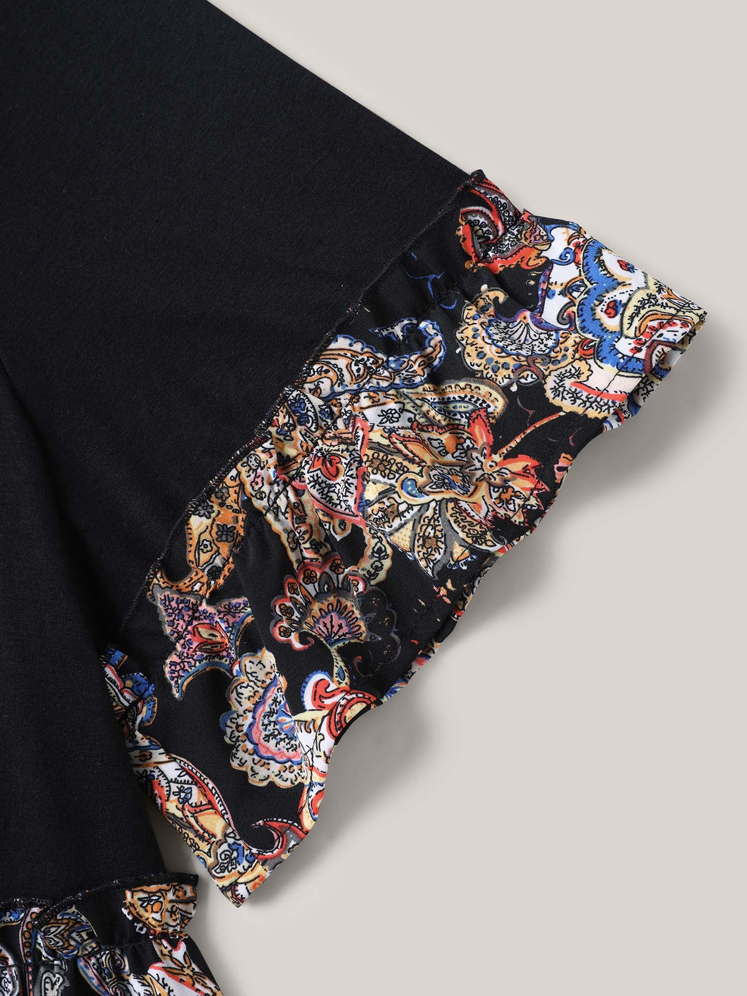 Floral Print Spliced V-Neck Knit Top - Image 5