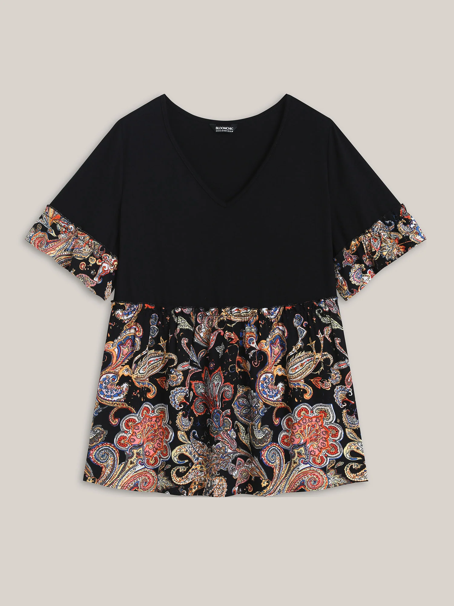 Floral Print Spliced V-Neck Knit Top - Image 7