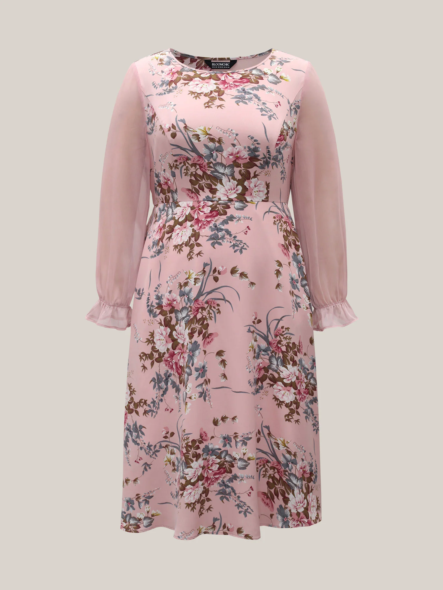 Floral Print Spliced Waist Cinched Midi Dress - Image 8