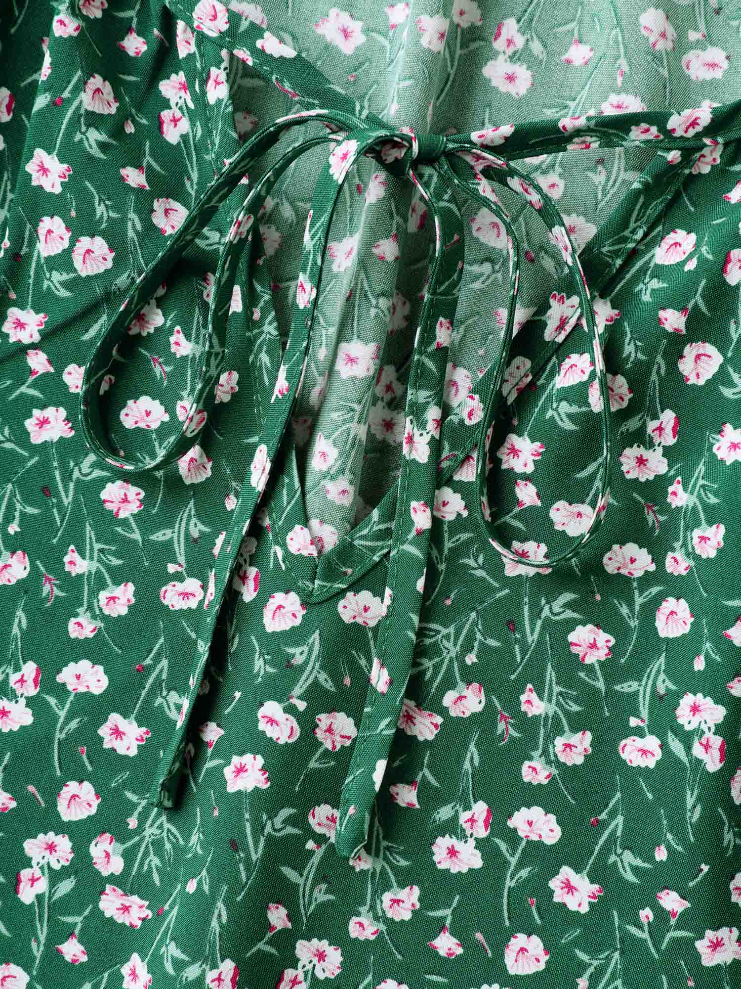 Floral Print Split Neck Pockets Midi Dress - Image 5