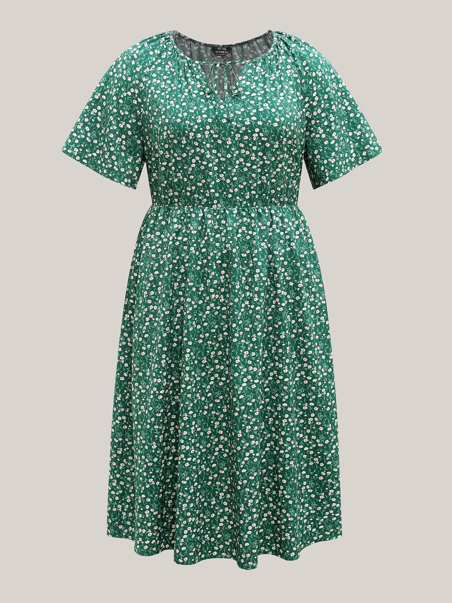 Floral Print Split Neck Pockets Midi Dress - Image 7