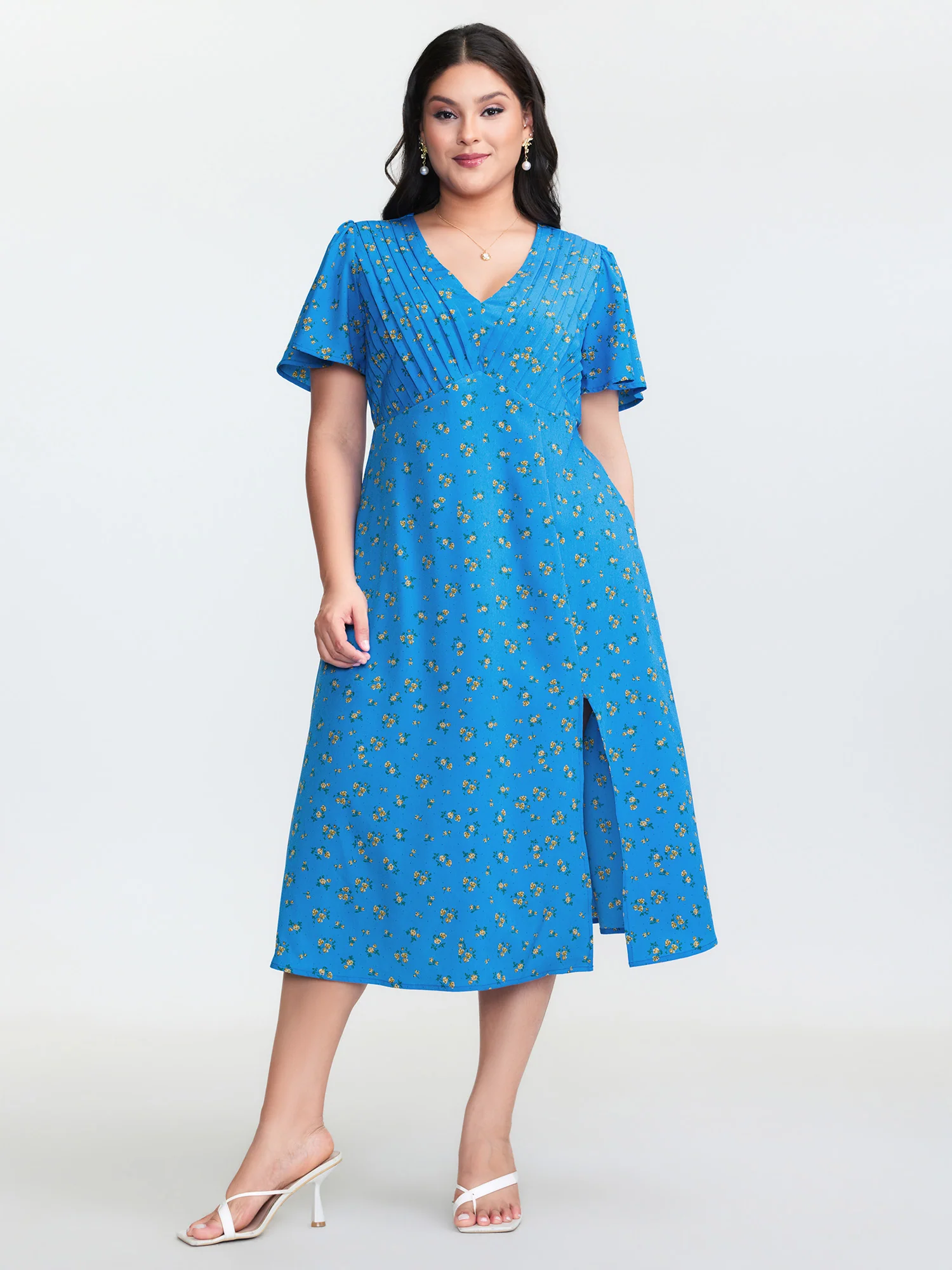 Floral Print Split Side Midi Dress - Image 3
