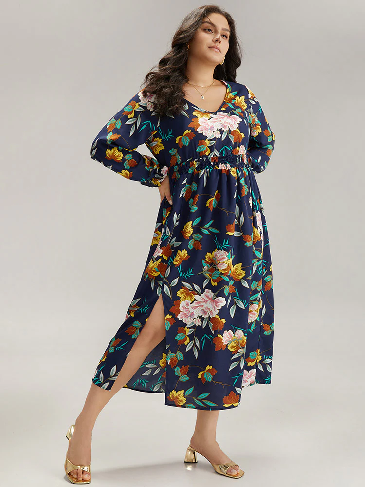 Floral Print Split Side Ruffle Trim Dress - Image 2