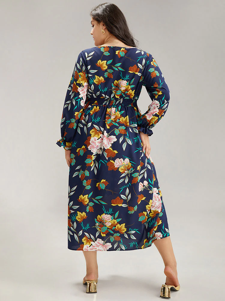 Floral Print Split Side Ruffle Trim Dress - Image 3