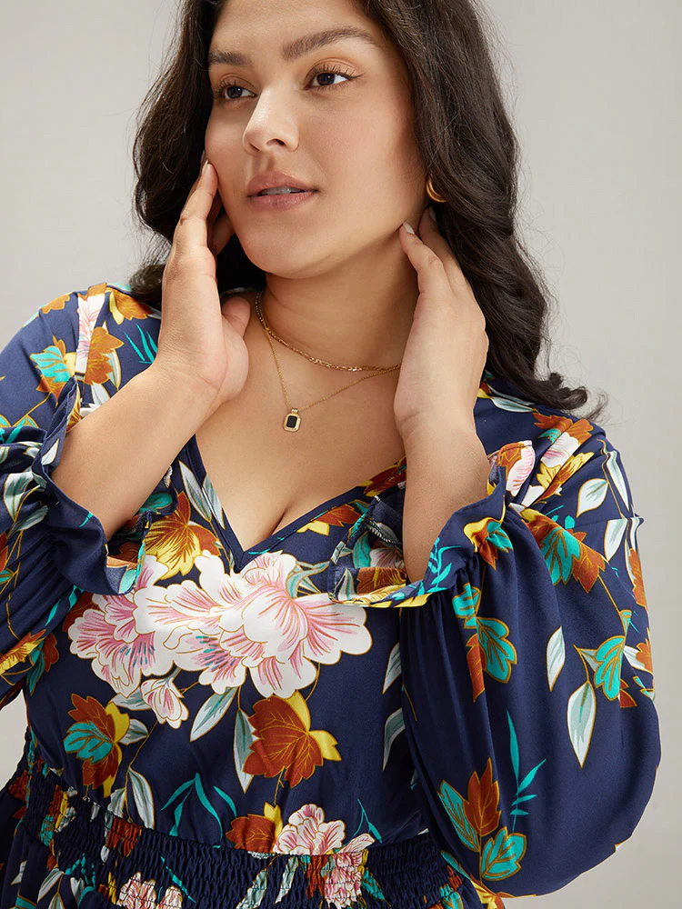 Floral Print Split Side Ruffle Trim Dress - Image 4