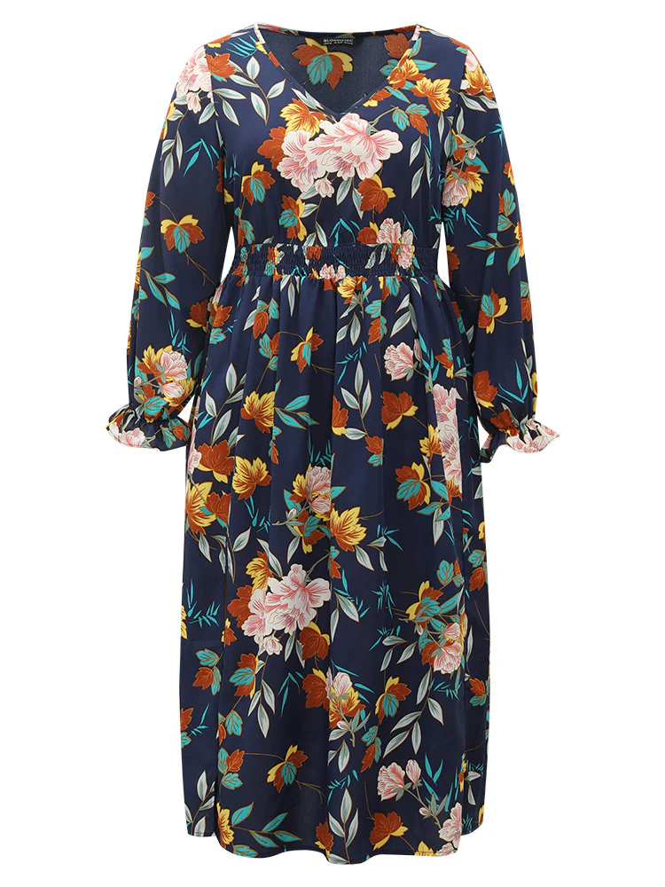 Floral Print Split Side Ruffle Trim Dress - Image 6