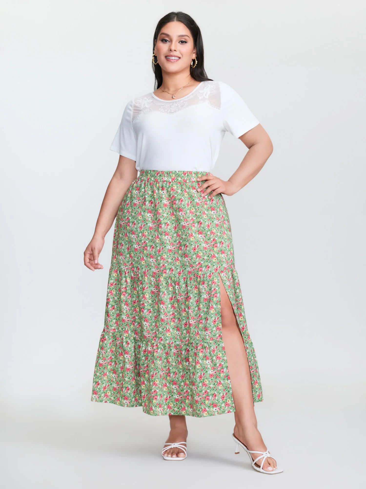 Floral Print Split Side Tiered Maxi Skirt - Image 2