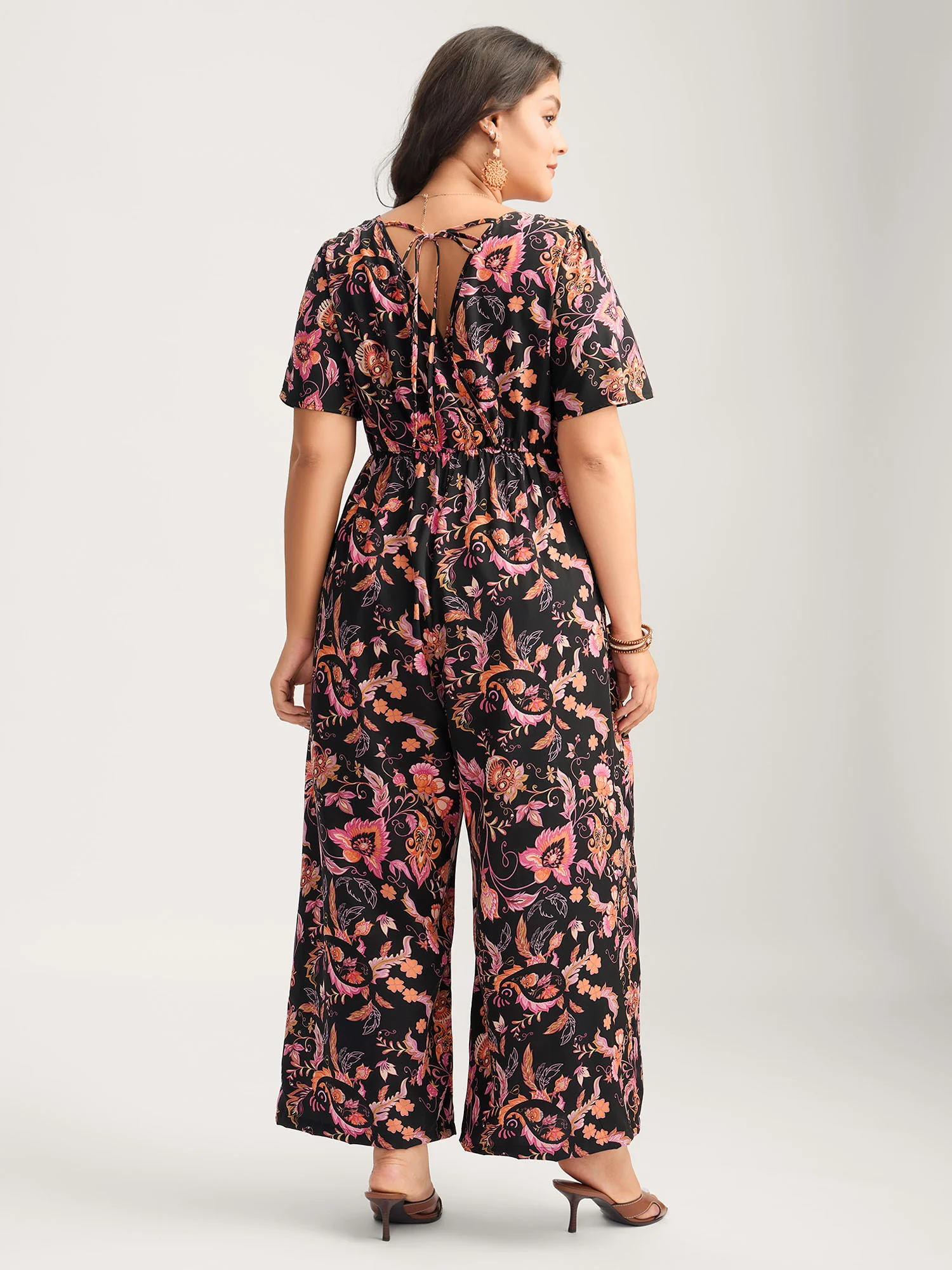 Floral Print Square Neck Pockets Jumpsuit - Image 4
