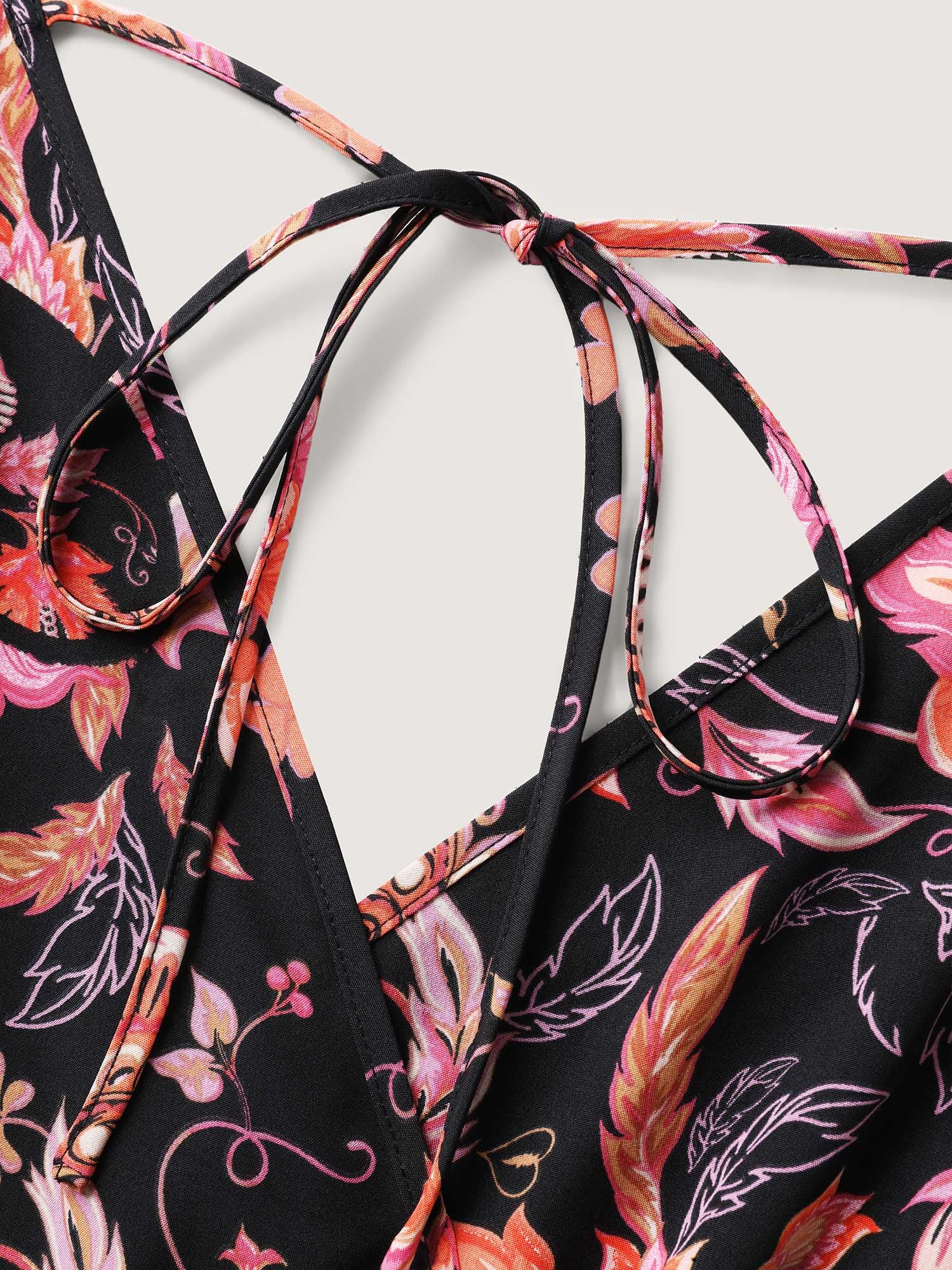 Floral Print Square Neck Pockets Jumpsuit - Image 5