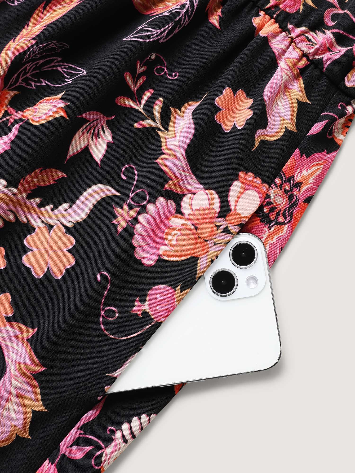 Floral Print Square Neck Pockets Jumpsuit - Image 6