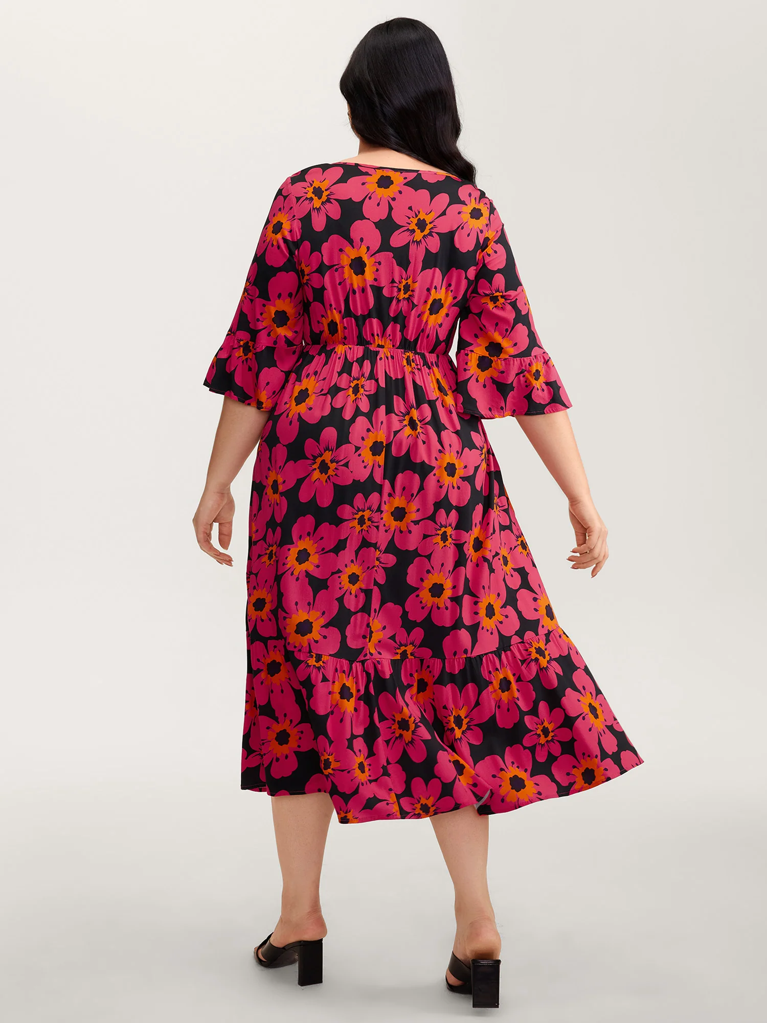 Floral Print Square Neck Pockets Maxi Dress - Image 4