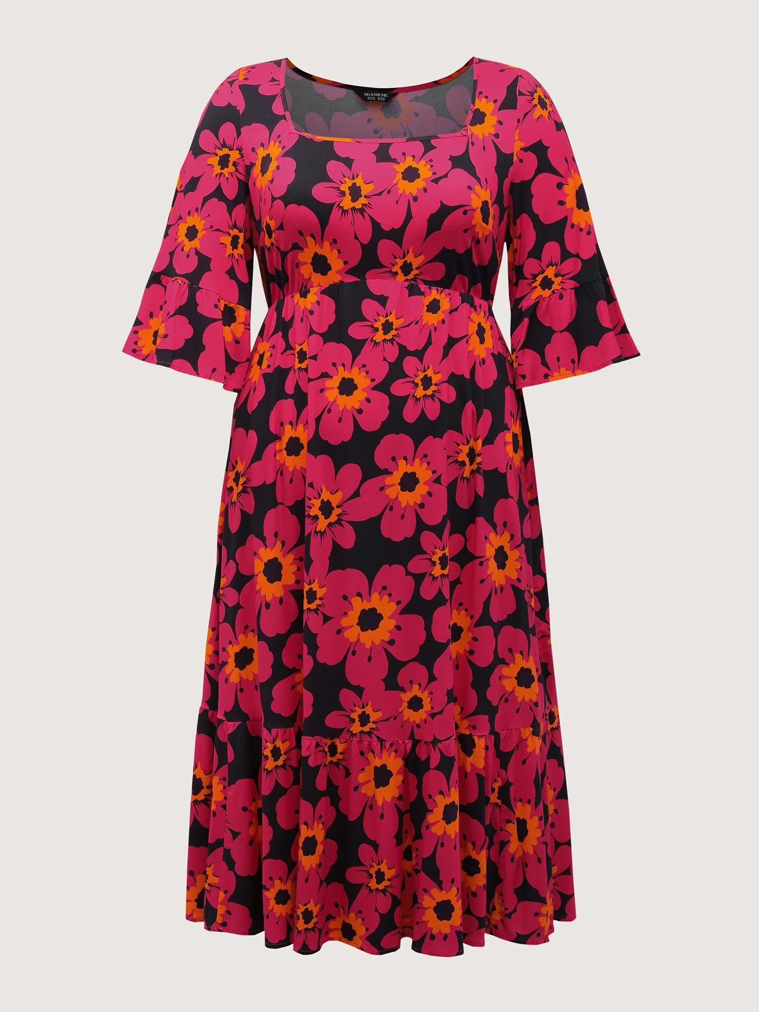 Floral Print Square Neck Pockets Maxi Dress - Image 7