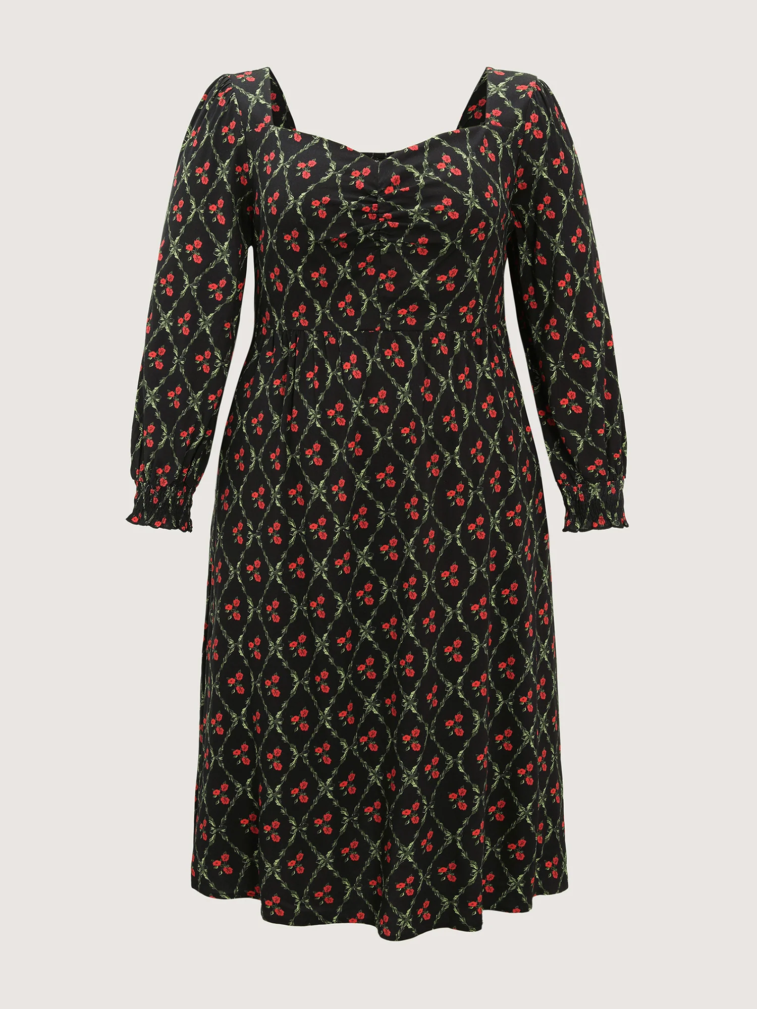 Floral Print Square Neck Ruched Midi Dress - Image 7
