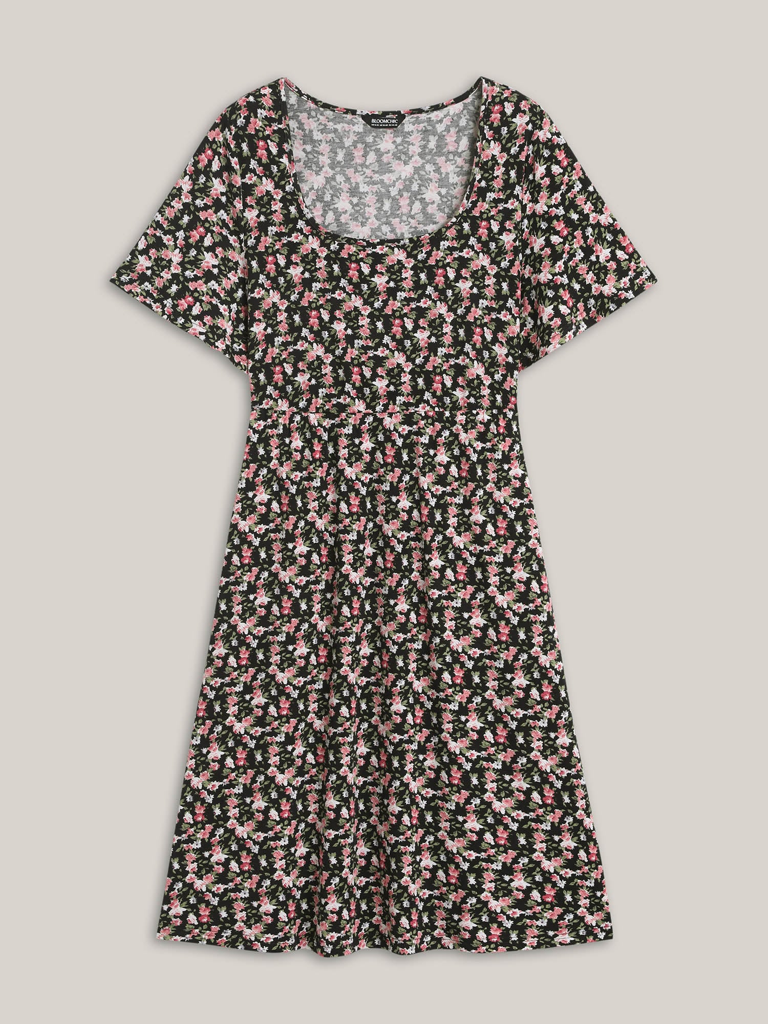Floral Print Square Neck Straight-Fit Midi Dress - Image 7