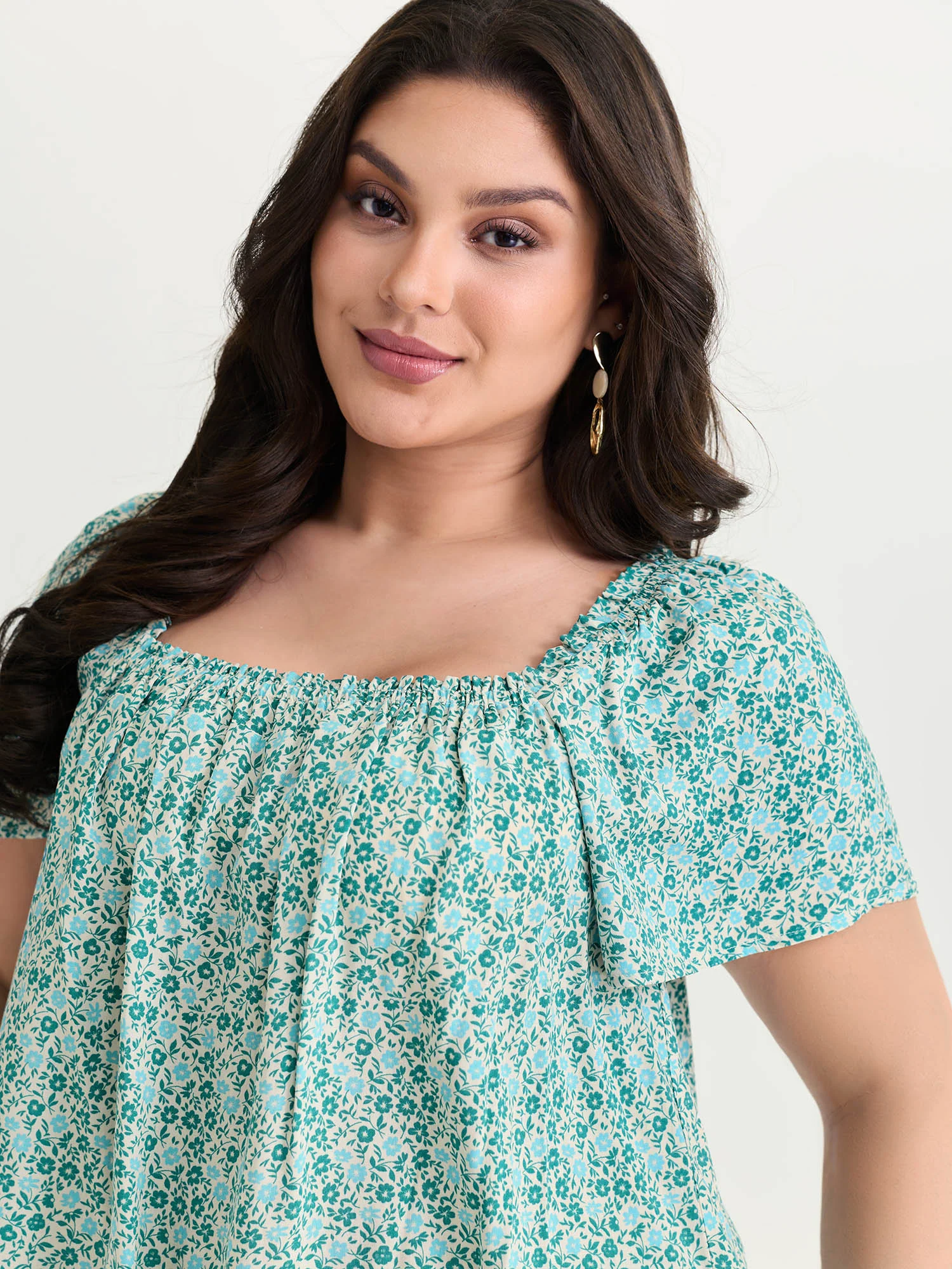 Floral Print Square Neckline Blouse - Image 2