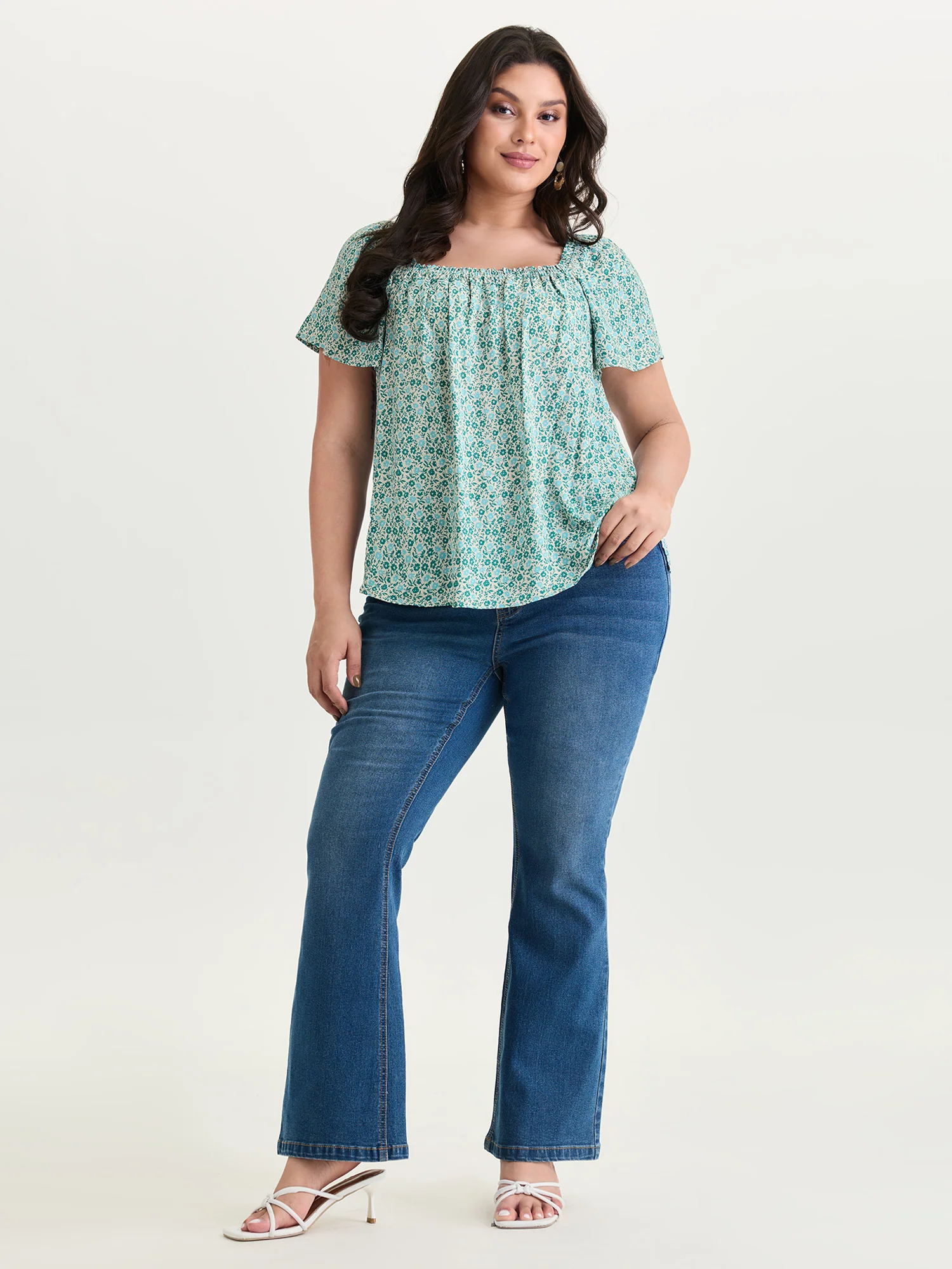 Floral Print Square Neckline Blouse - Image 3