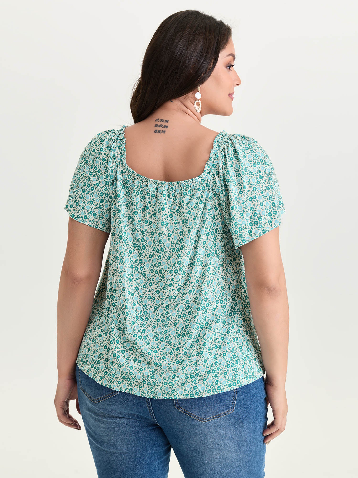 Floral Print Square Neckline Blouse - Image 5