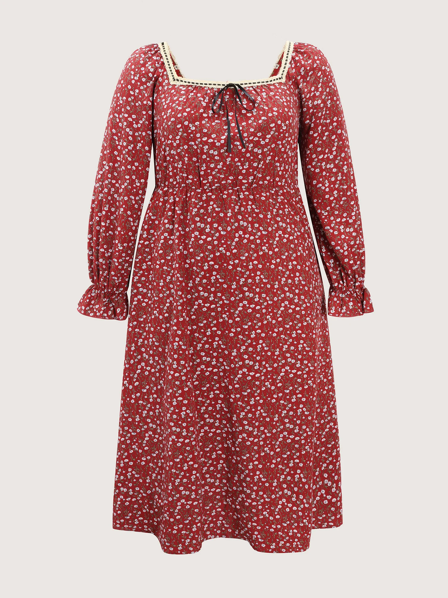 Floral Print Square Neckline Drawstring Midi Dress - Image 7