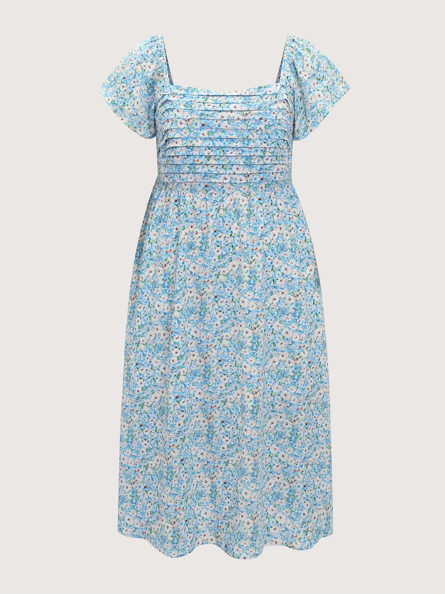 Floral Print Square Neckline Pleated Midi Dress - Image 7
