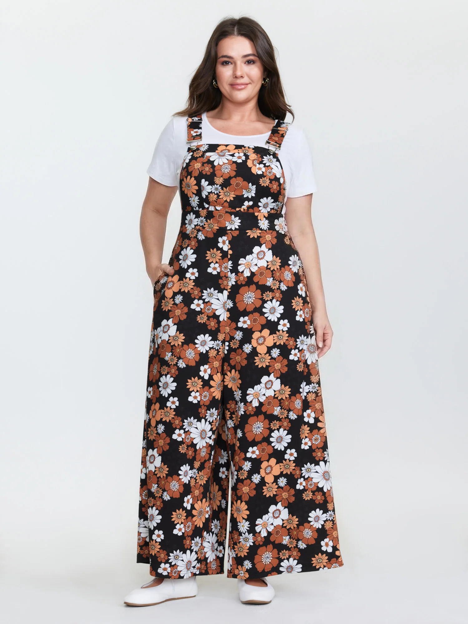 Floral Print Stretchy Adjustable Overall Jumpsuit - Image 2