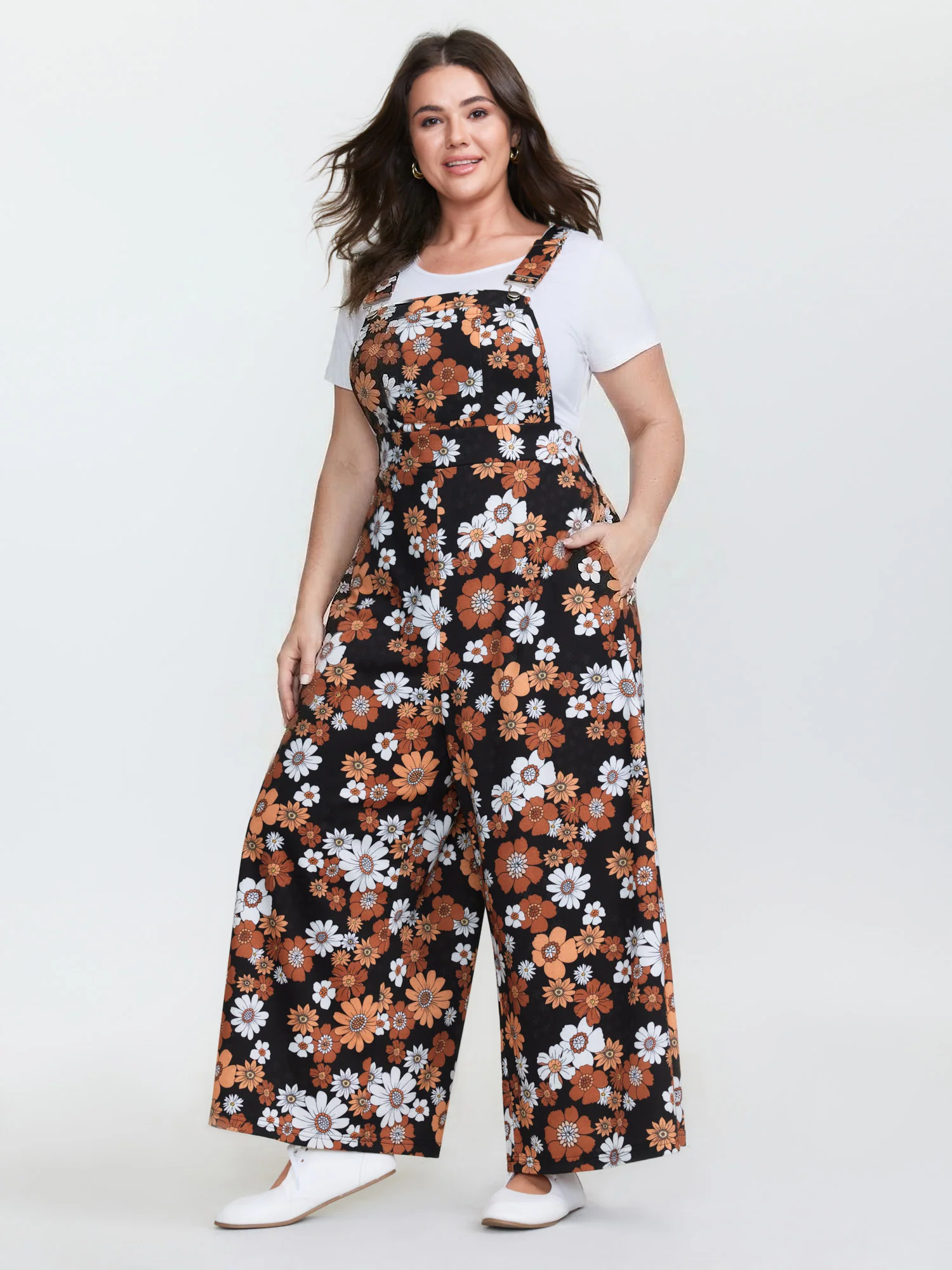 Floral Print Stretchy Adjustable Overall Jumpsuit - Image 3