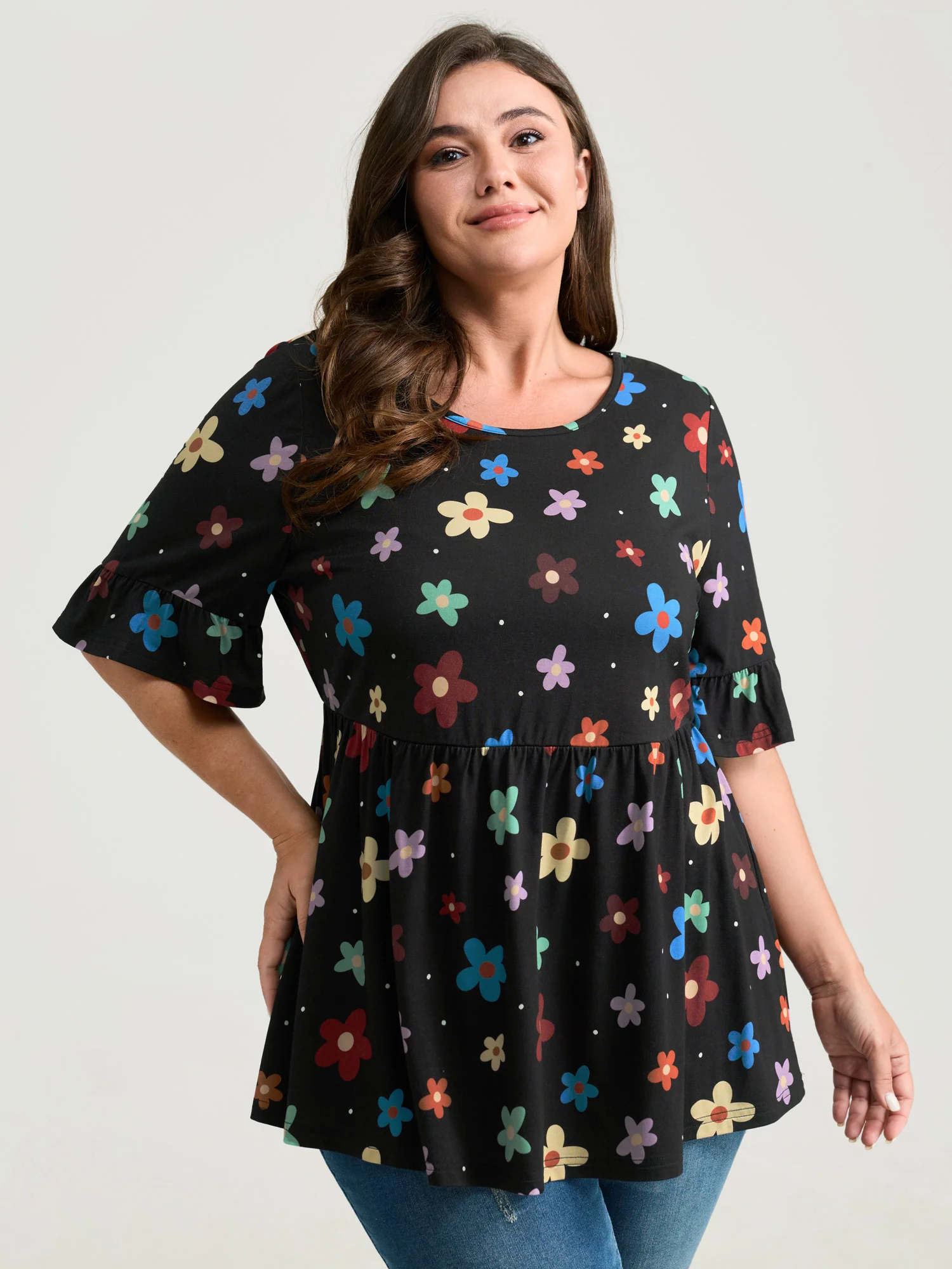 Floral Print Stretchy Knit Top - Image 19