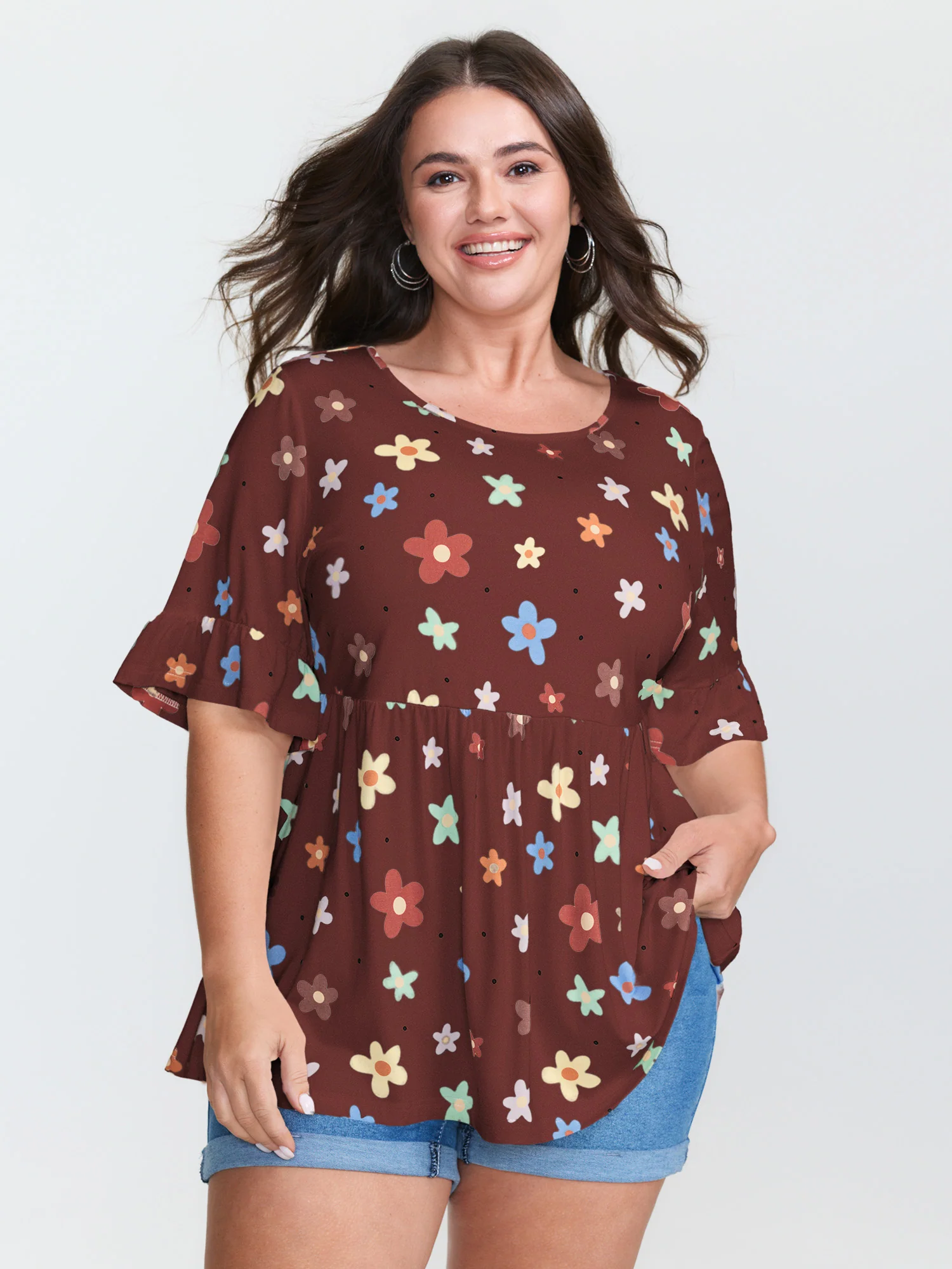 Floral Print Stretchy Knit Top - Image 33
