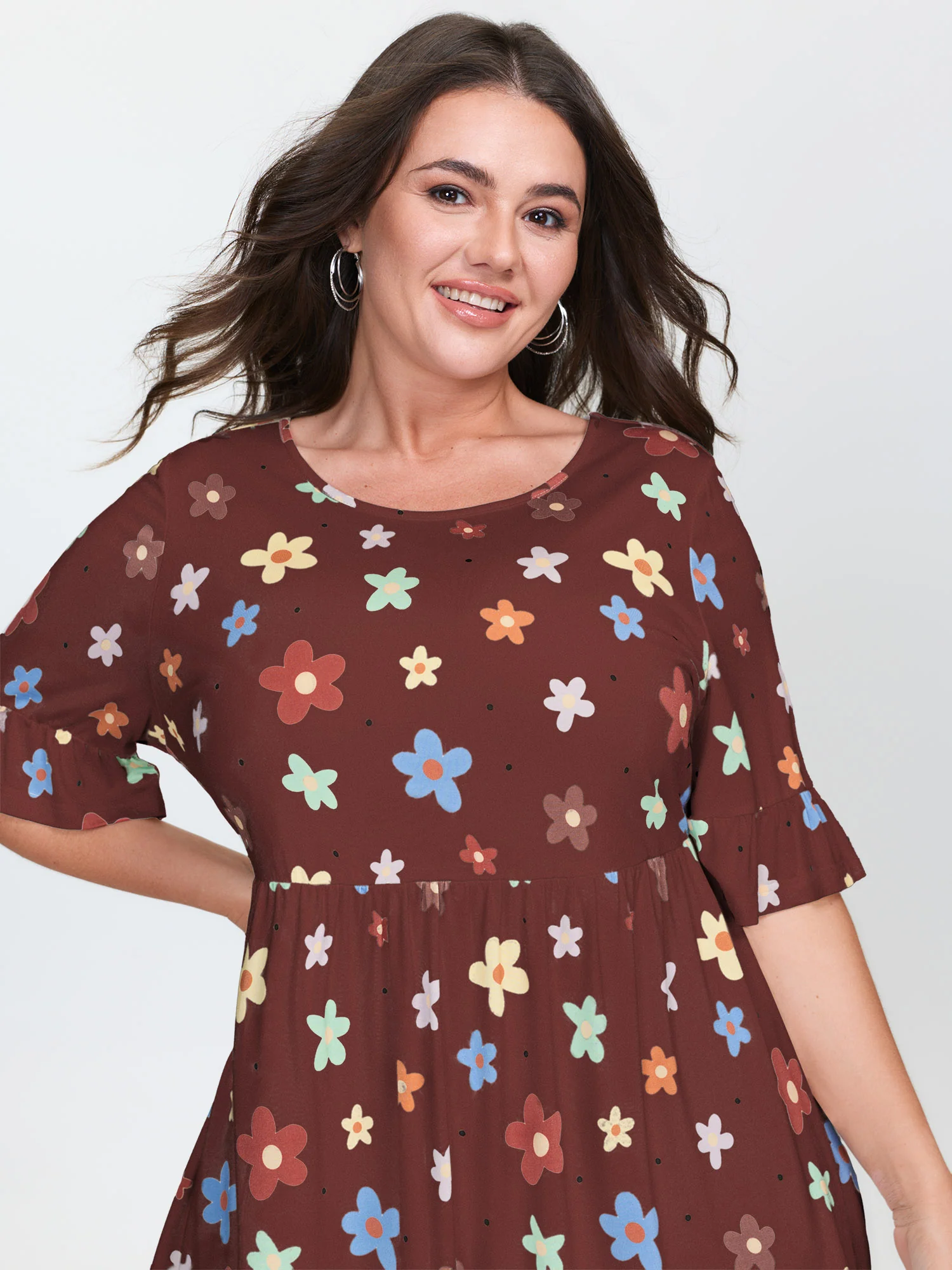 Floral Print Stretchy Knit Top - Image 34