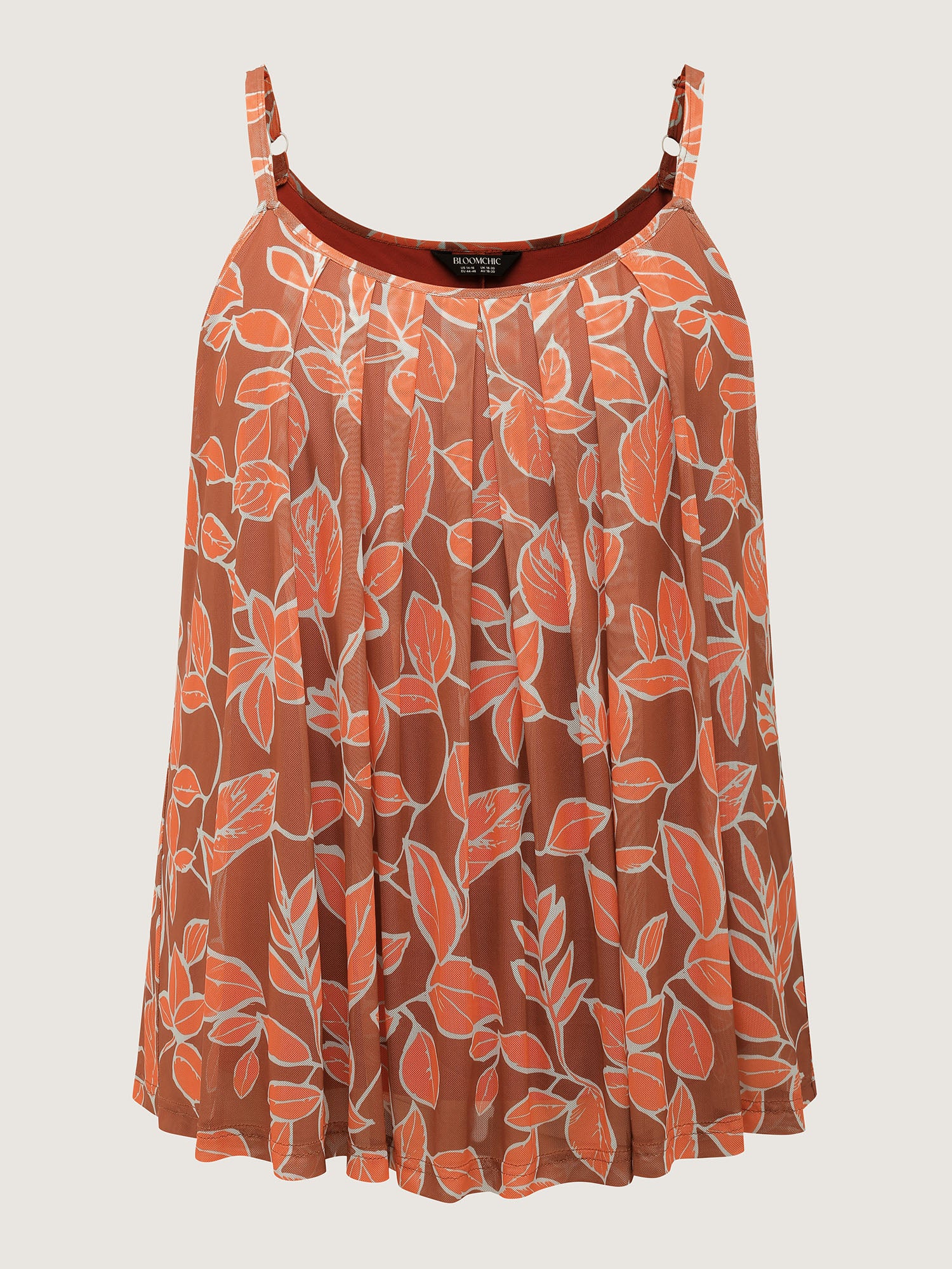 Floral Print Stretchy Mesh Pleated Tank Top - Image 7