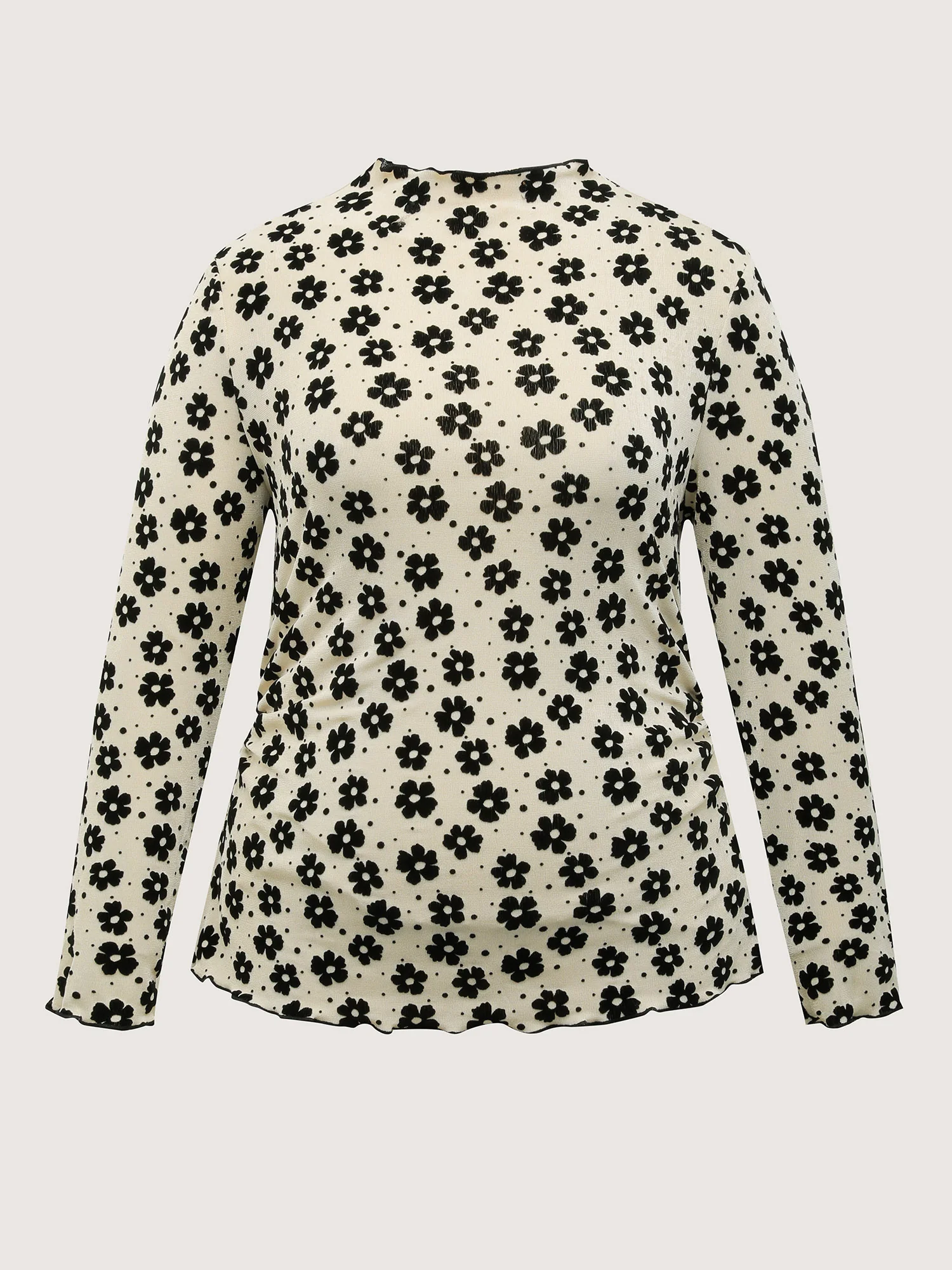 Floral Print Stretchy Mock Neck T-Shirt - Image 8