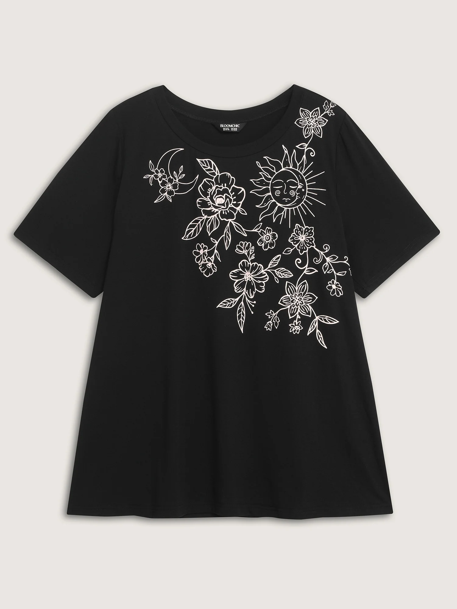 Floral Print Stretchy Round Neck T-Shirt - Image 7