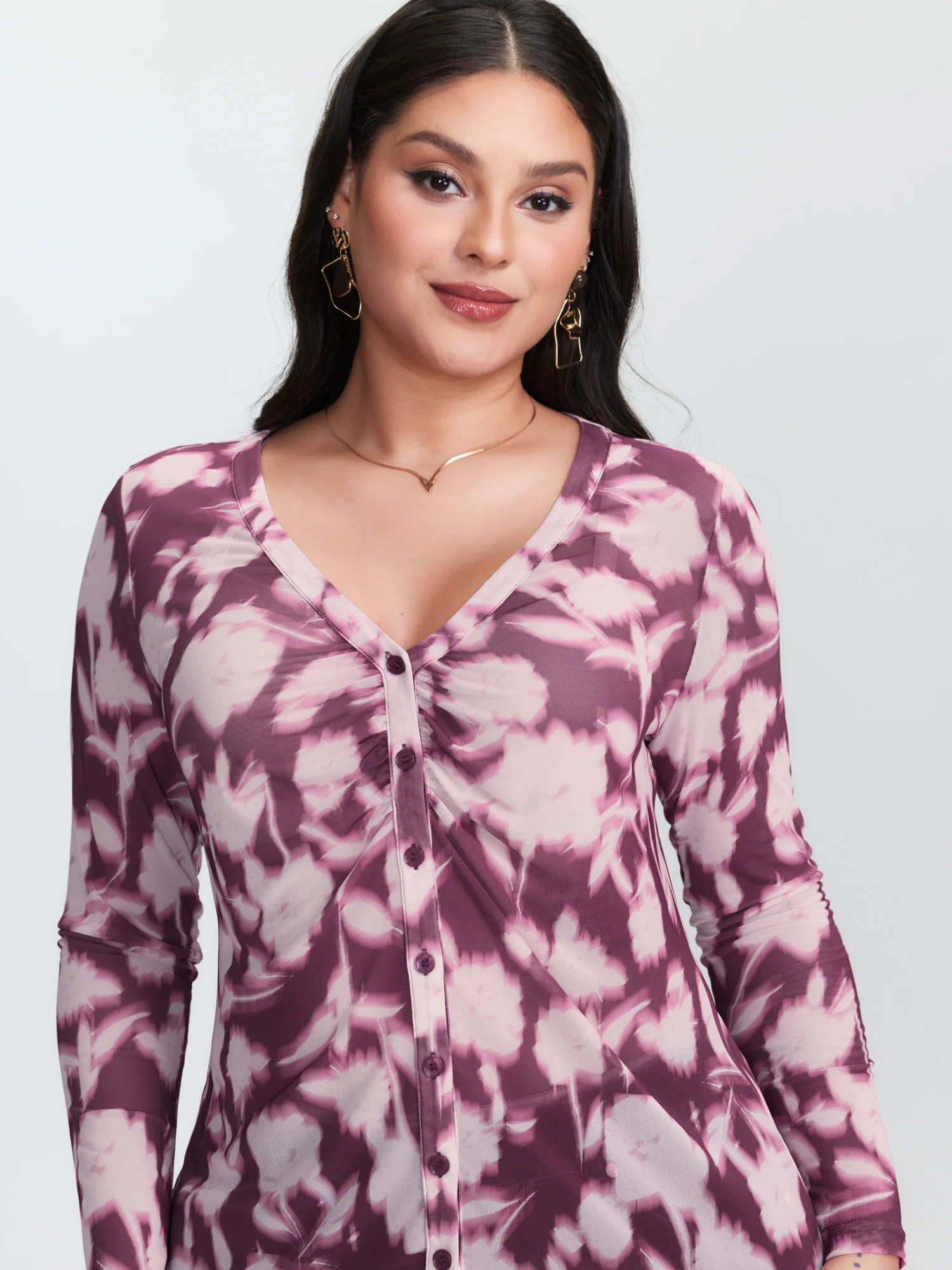 Floral Print Stretchy Shirred Bodice T-Shirt - Image 2
