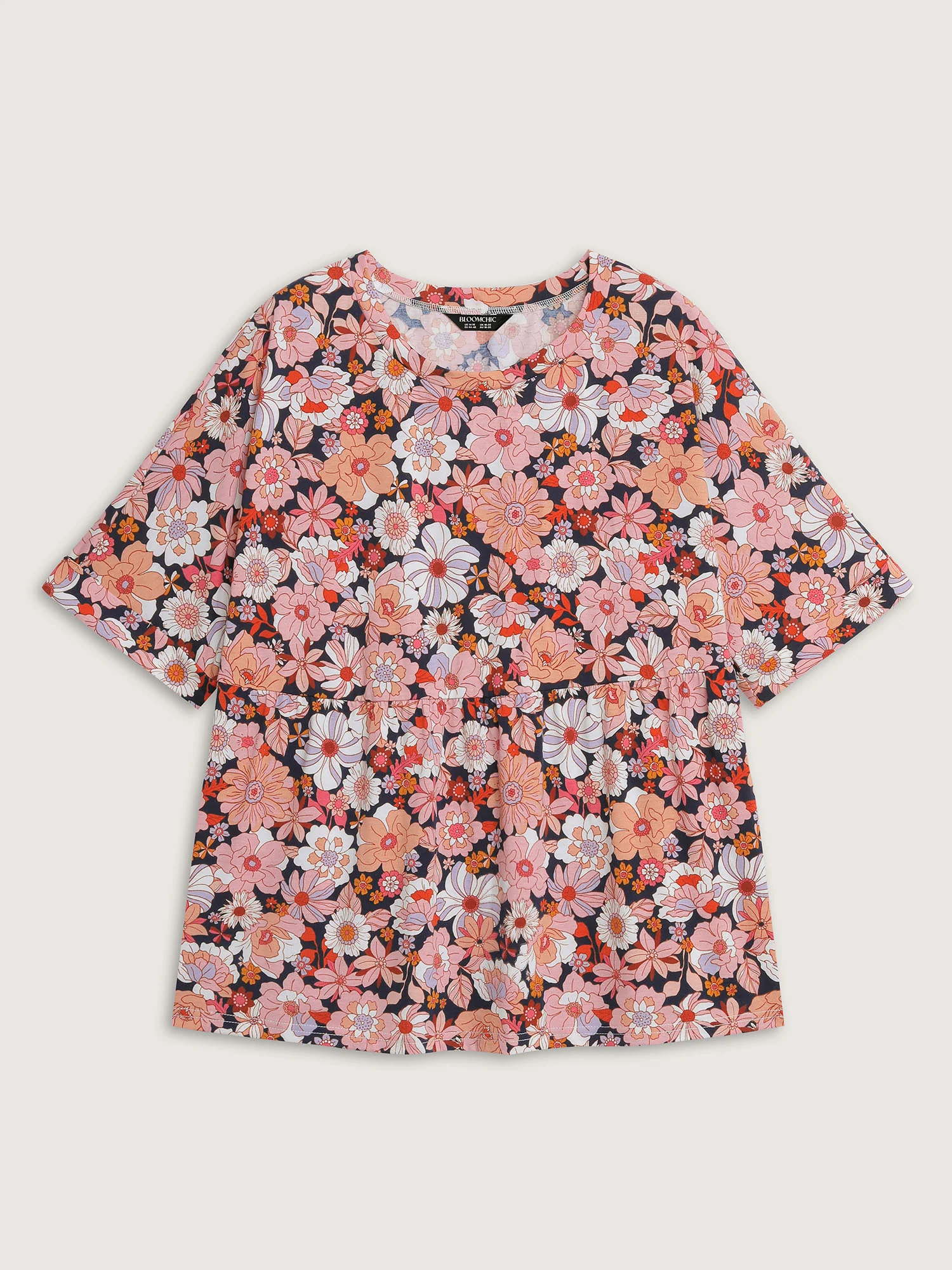 Floral Print Stretchy Waist Babydoll Top - Image 6