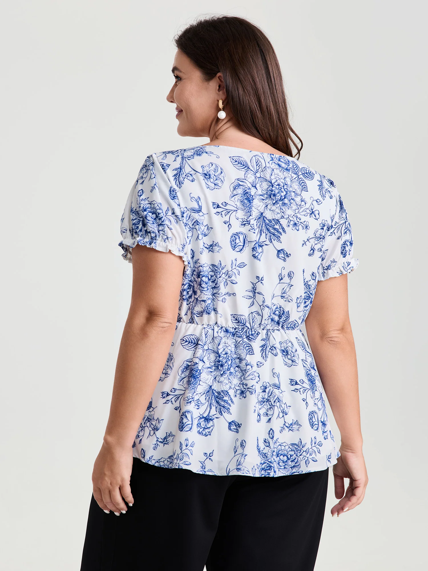 Floral Print Stretchy Waist-Defining Blouse - Image 4
