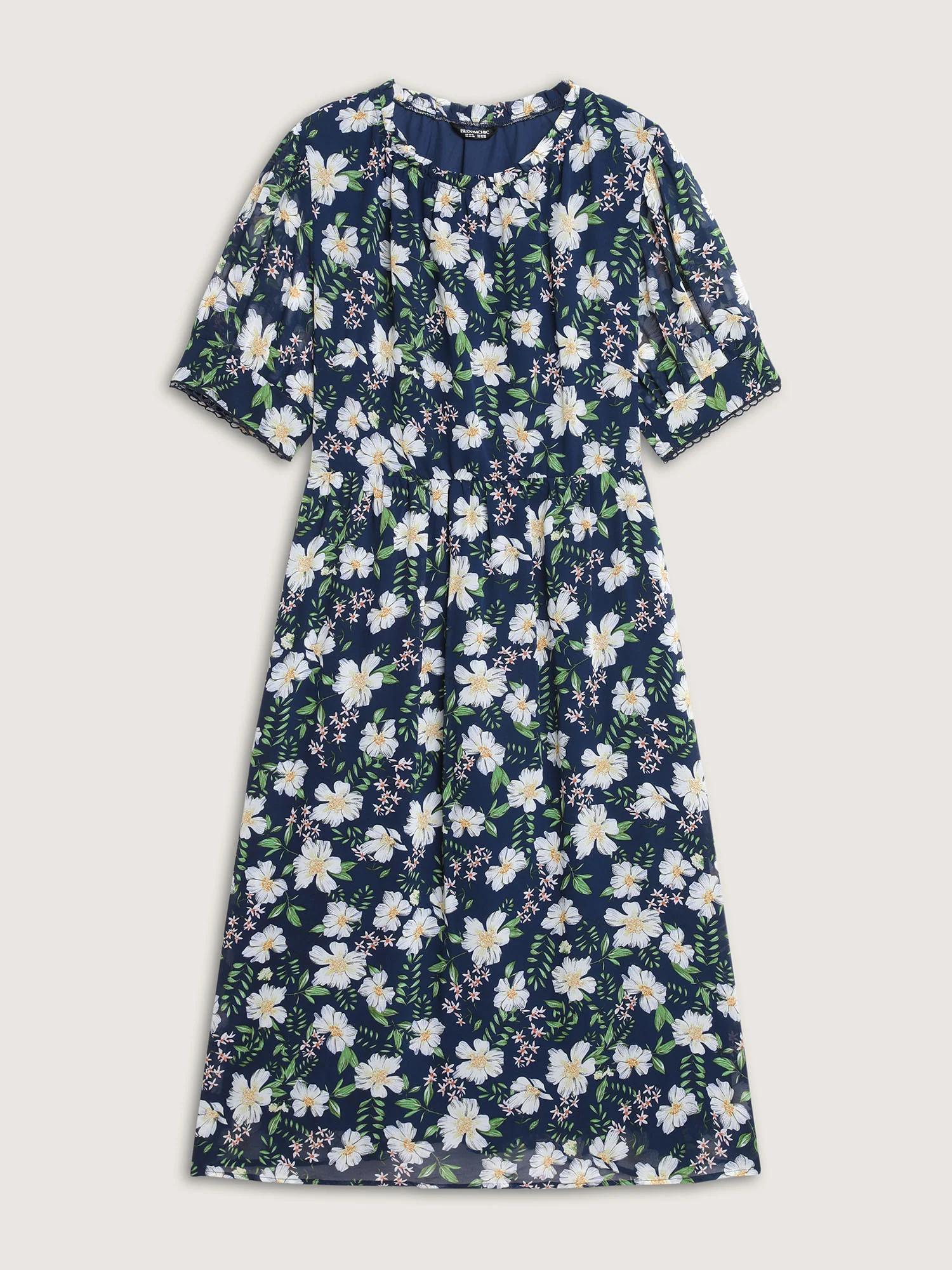 Floral Print Stretchy Waist Lace Midi Dress - Image 7