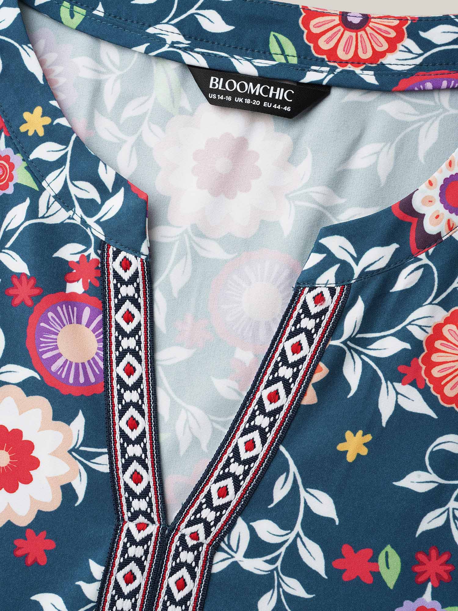 Floral Print Stretchy-Waist Pockets Midi Dress - Image 7