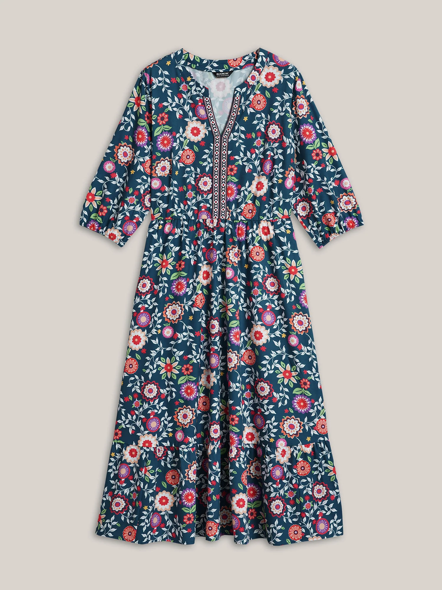 Floral Print Stretchy-Waist Pockets Midi Dress - Image 8