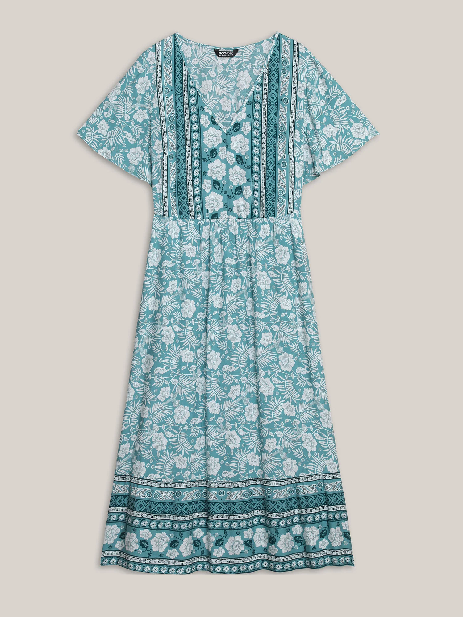 Floral Print Stretchy Waist Pockets Midi Dress - Image 7