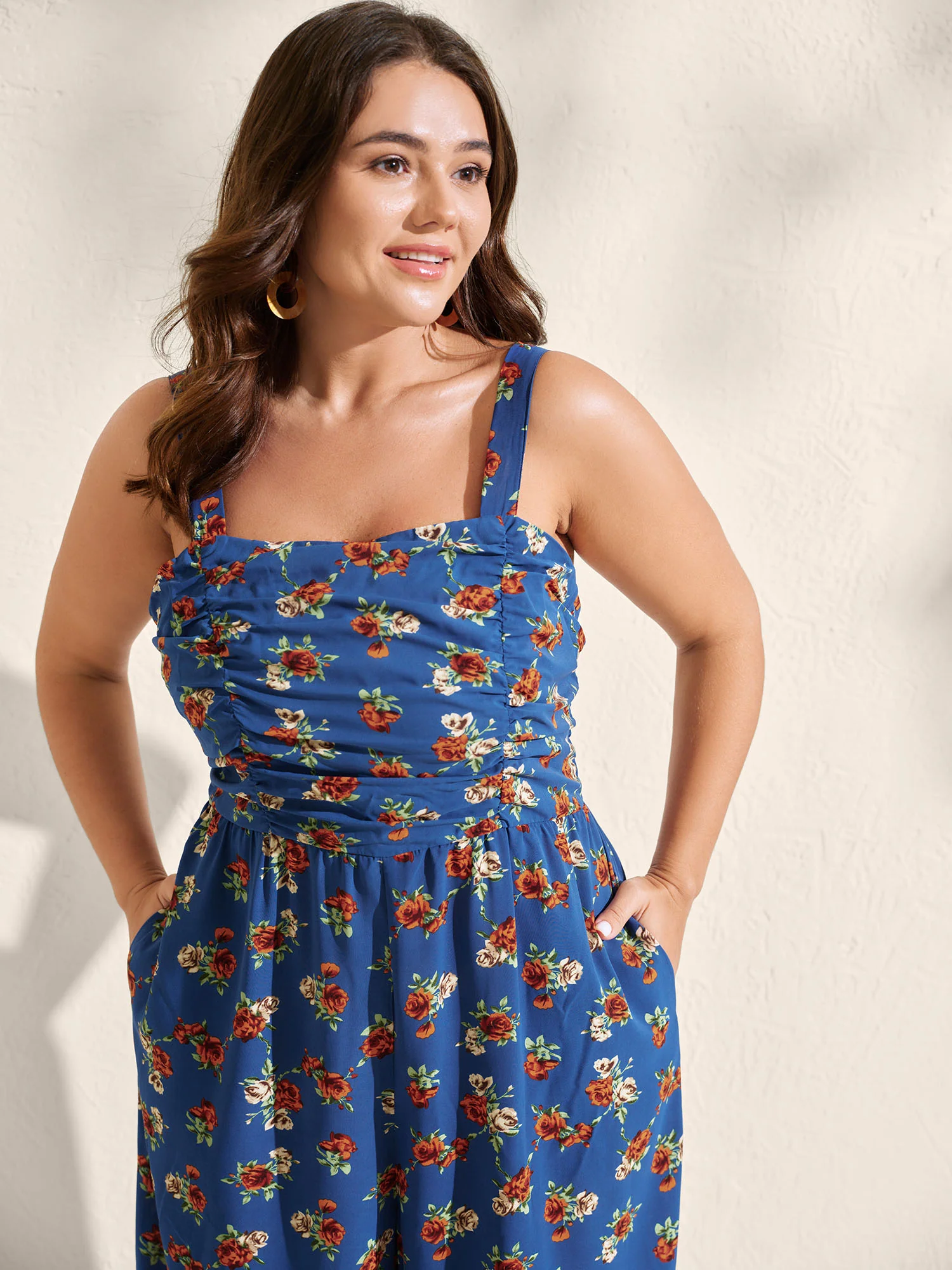 Floral Print Stretchy Waist Shirred Back Jumpsuit - Image 2