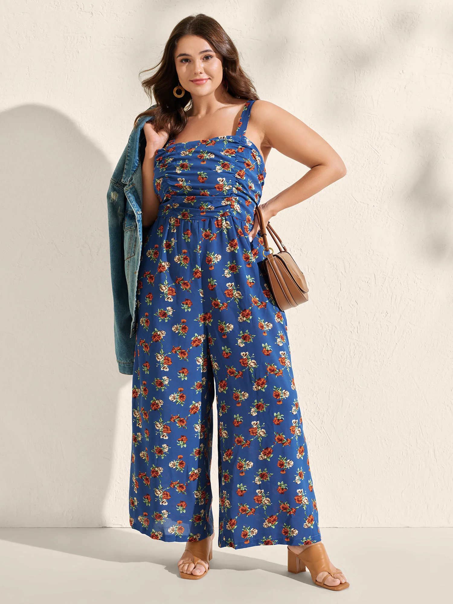 Floral Print Stretchy Waist Shirred Back Jumpsuit - Image 3