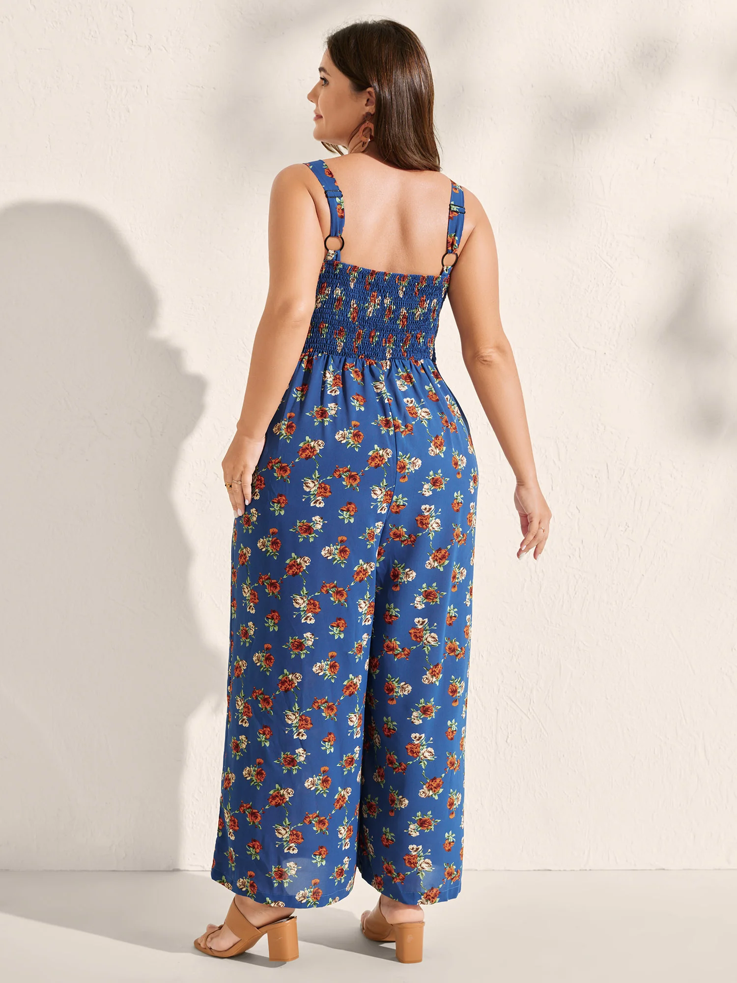 Floral Print Stretchy Waist Shirred Back Jumpsuit - Image 4