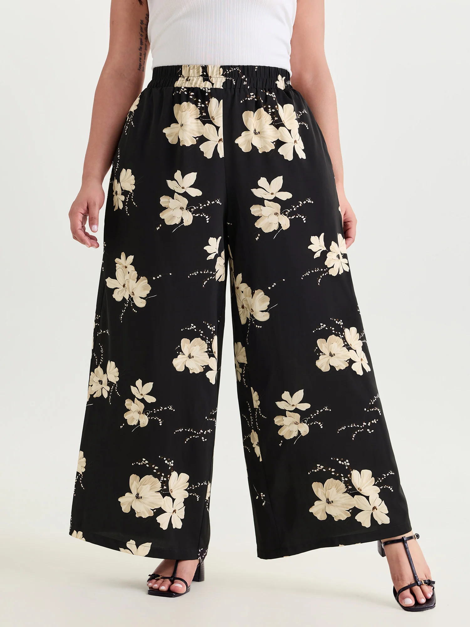 Floral Print Stretchy Waist Wide-Leg Pants - Image 2