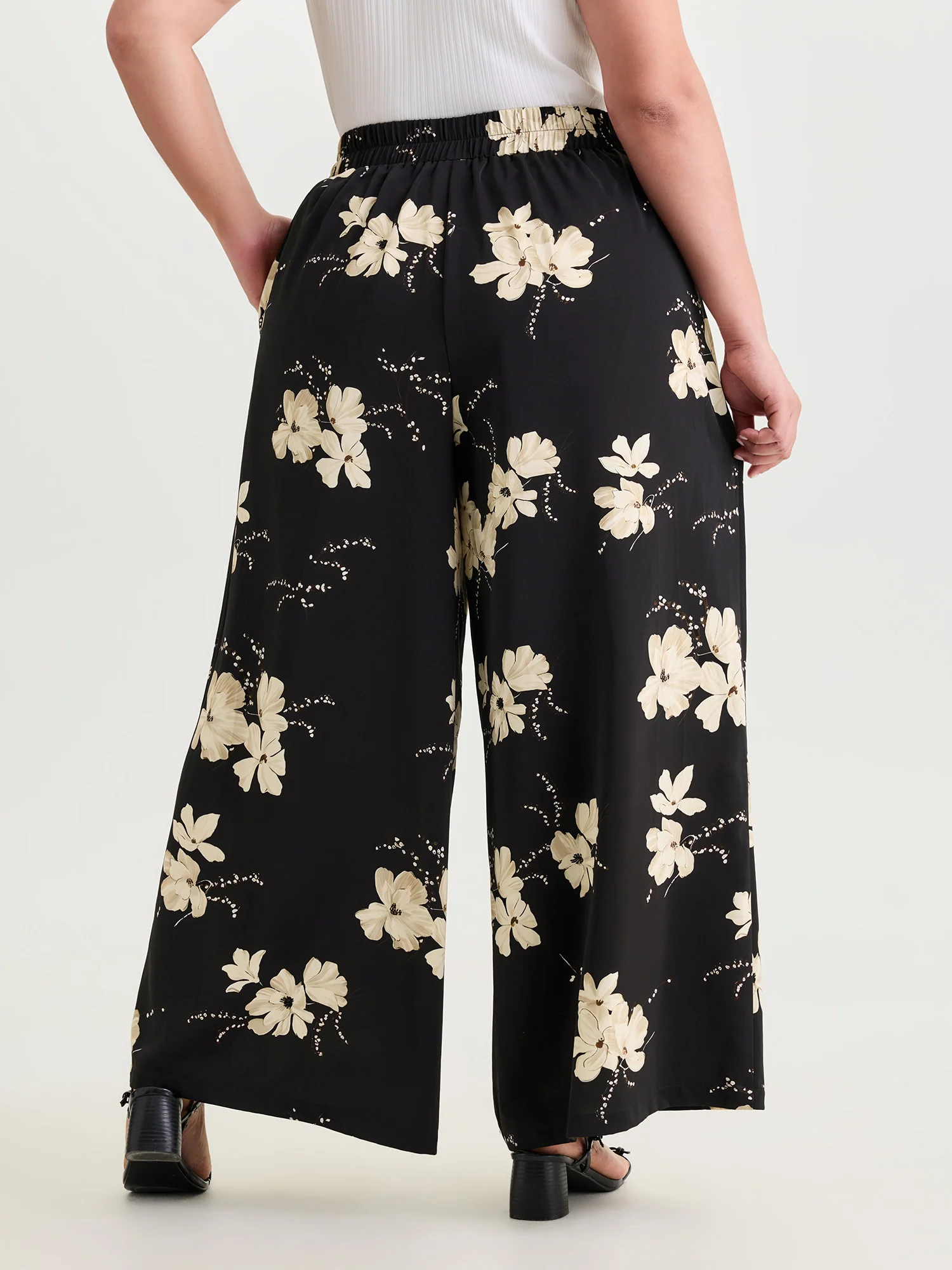 Floral Print Stretchy Waist Wide-Leg Pants - Image 5