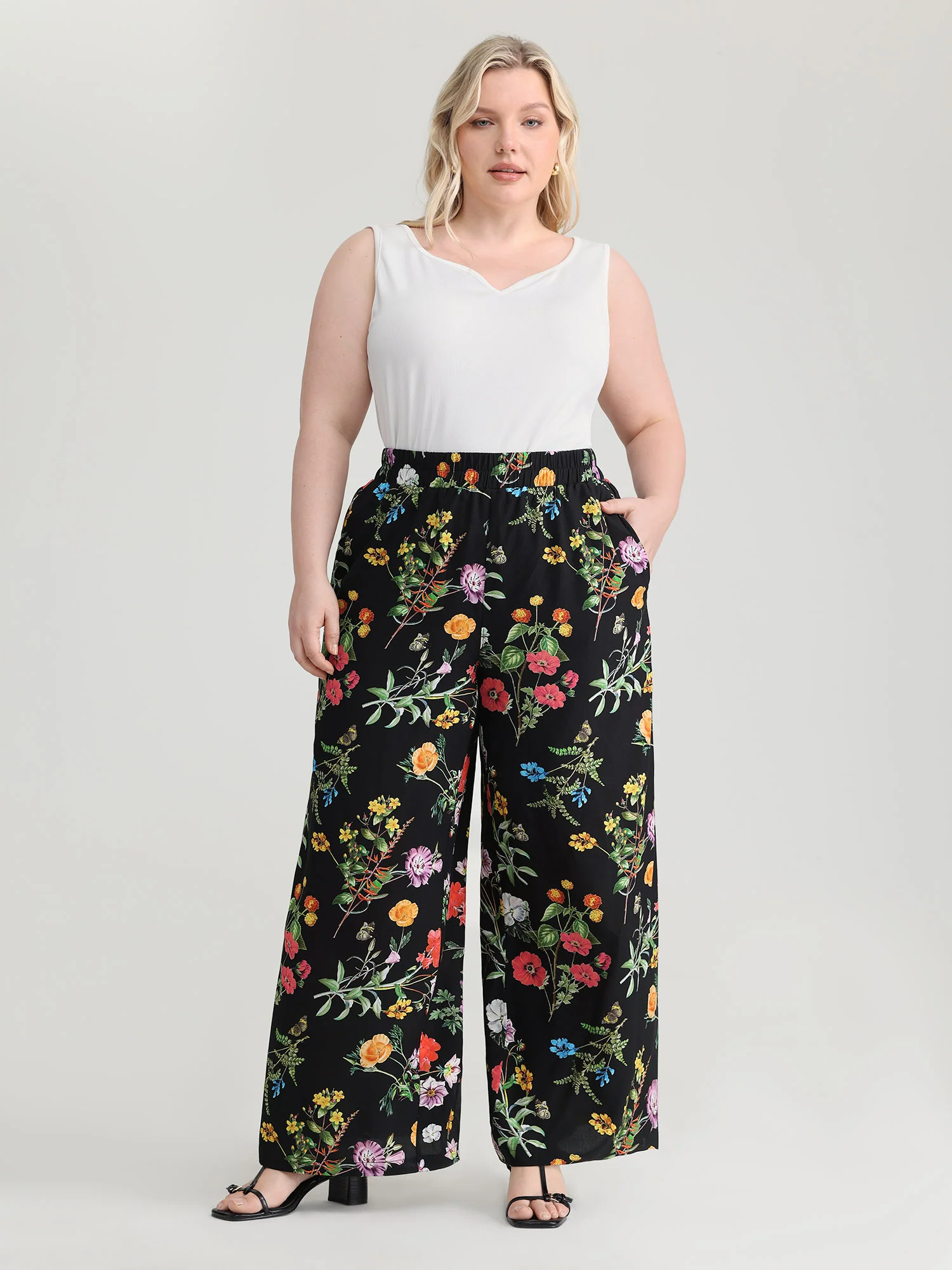 Floral Print Stretchy Waist Wide-Leg Pants - Image 10