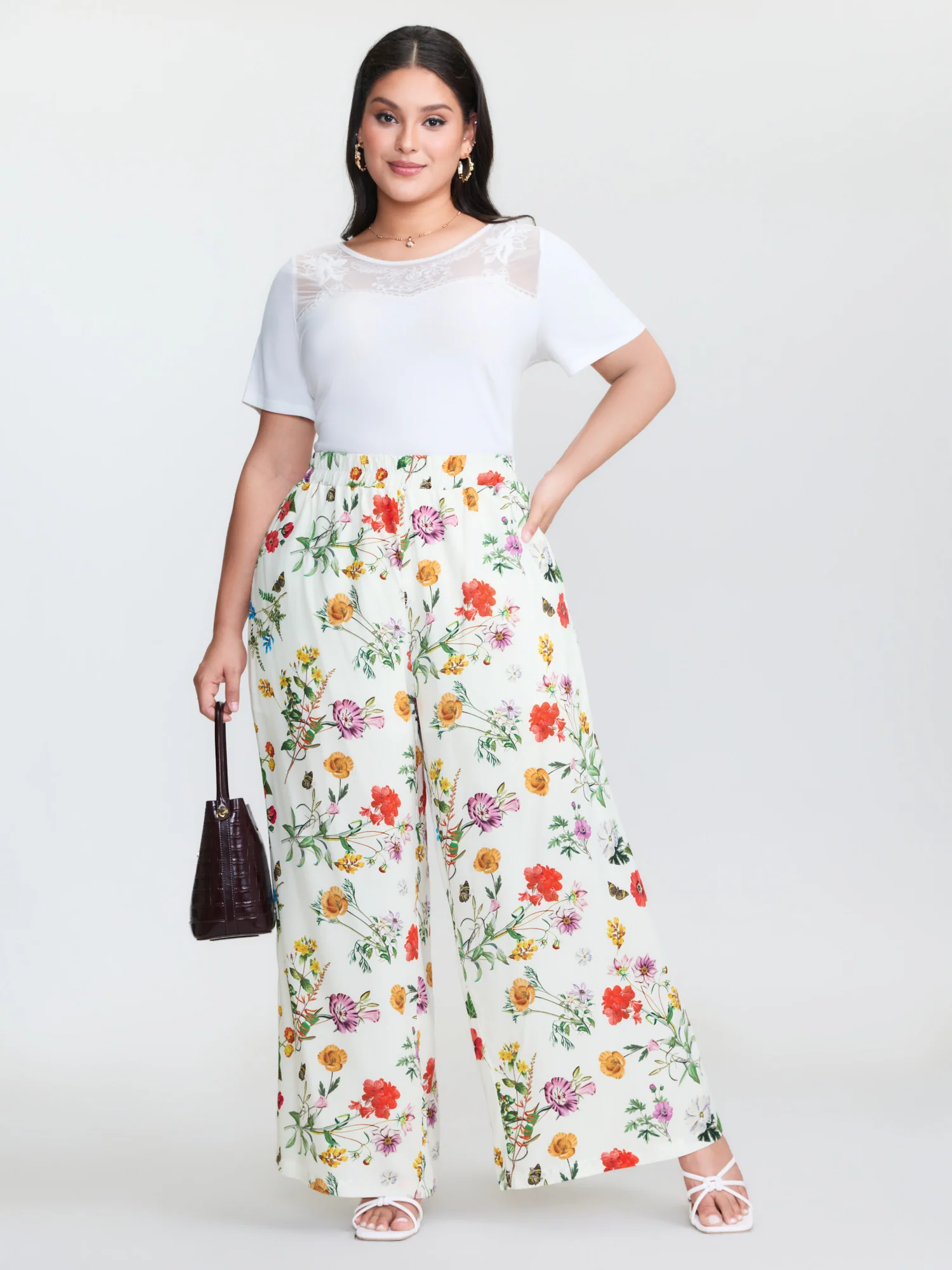 Floral Print Stretchy Waist Wide-Leg Pants - Image 2