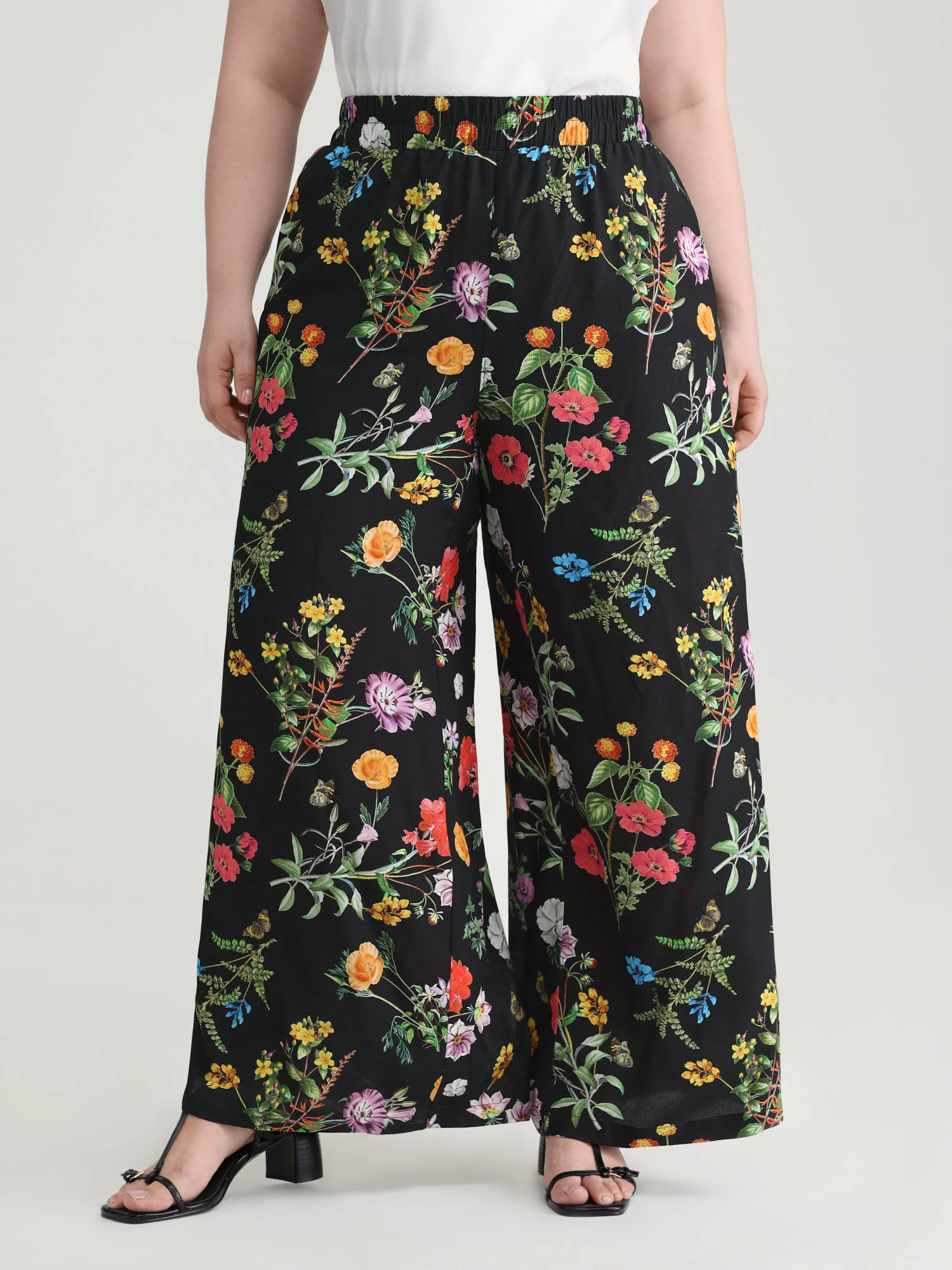 Floral Print Stretchy Waist Wide-Leg Pants - Image 9